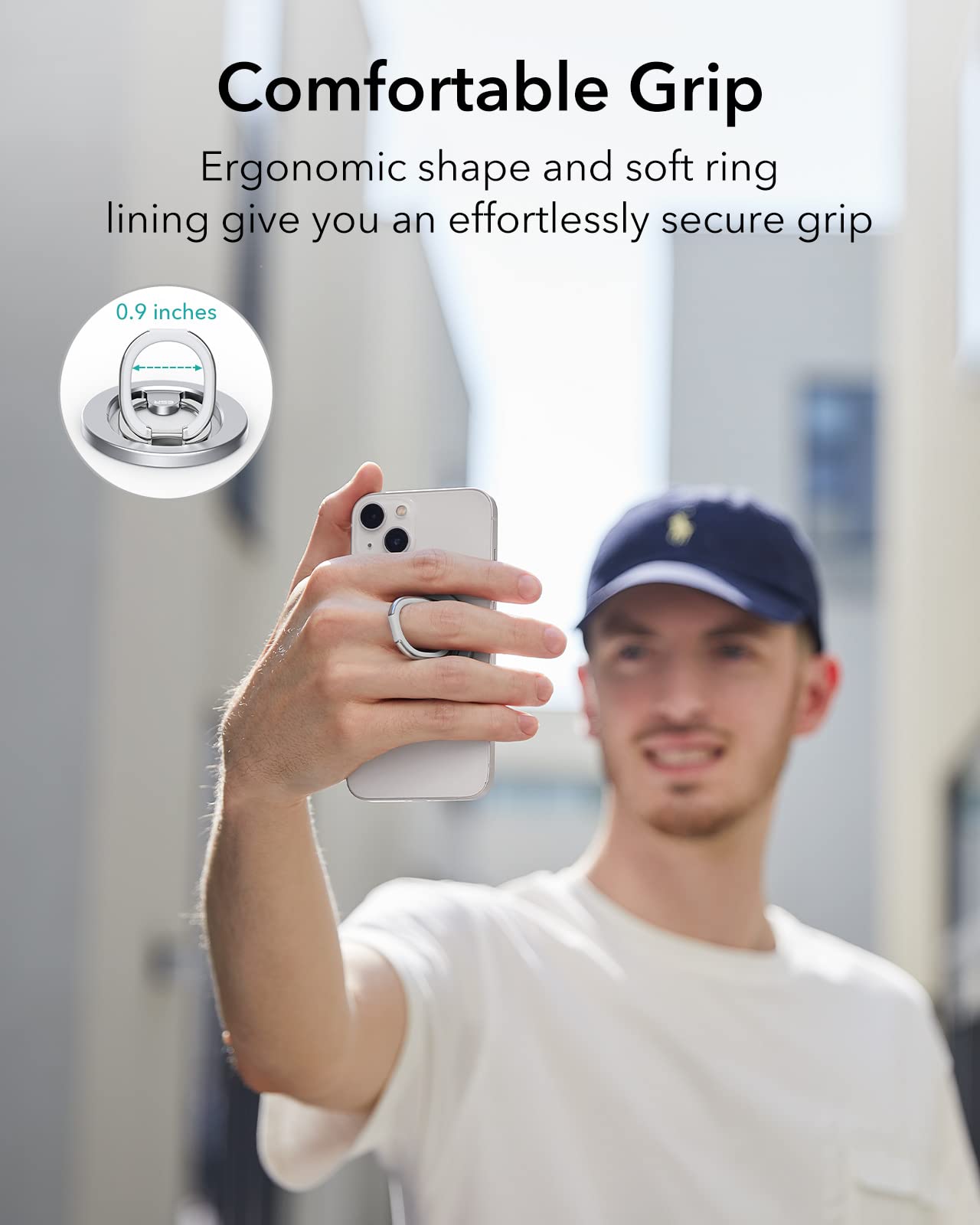ESR HaloLock Magnetic Phone Ring Holder - MagSafe Compatible, Adjustable Kickstand Grip for iPhone 16/15/14/13/12 Series, Silver - Perfect for Hands-Free Viewing and Secure Grip