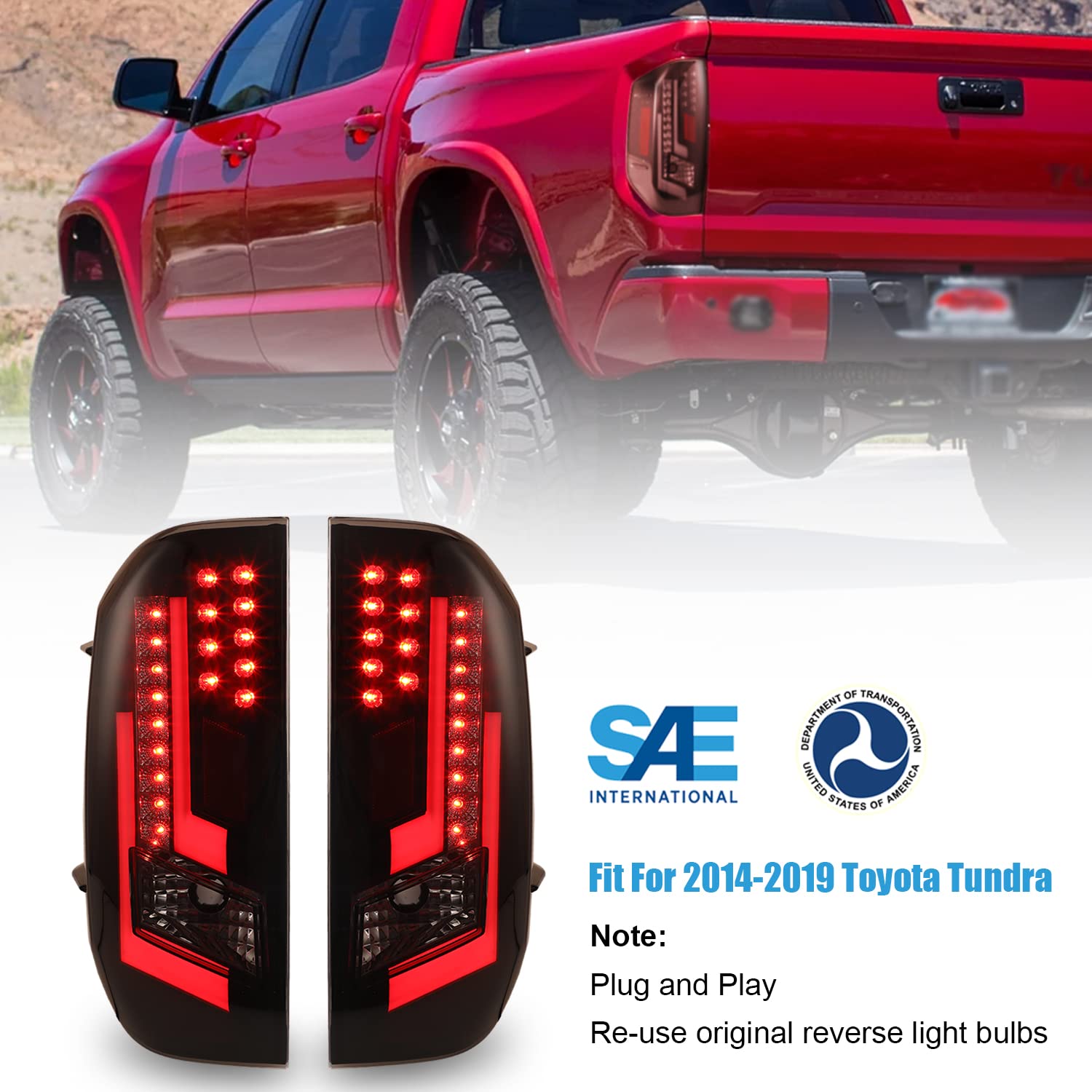 LED Tail Light Assembly for 2014-2020 Toyota Tundra - Sequential Turn Signal, DRL & Brake Lights - Matte Black/Clear Lens - Replacement Rear Lights for Improved Visibility & Style (Perfect for Night Driving & Custom Truck Upgrades)