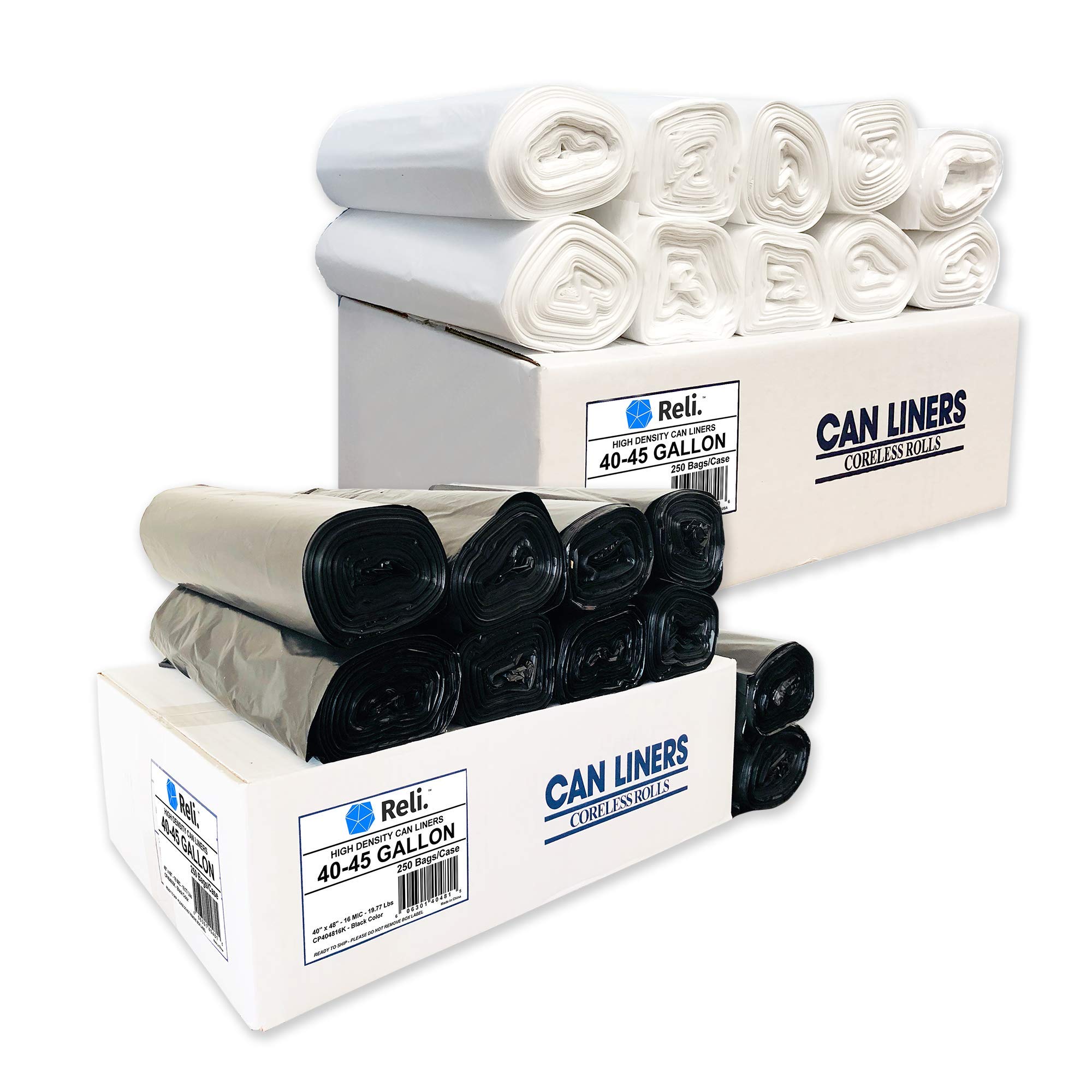 Reliable 40-45 Gallon Heavy Duty Trash Bags - 250 Count, Black - Perfect for Large Kitchen, Outdoor, and Commercial Waste Disposal