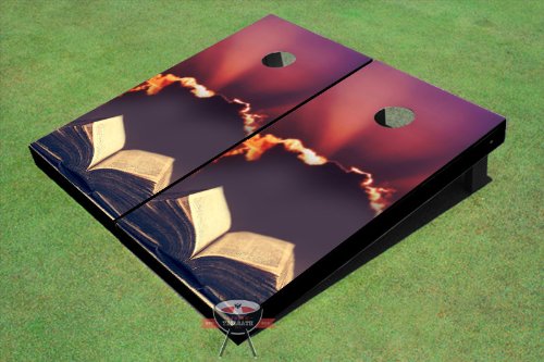 Custom Cornhole Boards with Tailgate Bible & Sun Rays Design - Perfect for Backyard BBQs, Tailgating Parties, and Outdoor Games