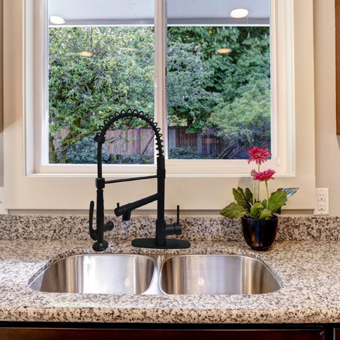 Fapully Matte Black LED Kitchen Faucet with Deck Plate & Soap Dispenser - Modern Touchless Water-Saving Faucet for Home Kitchen & Bar Sink
