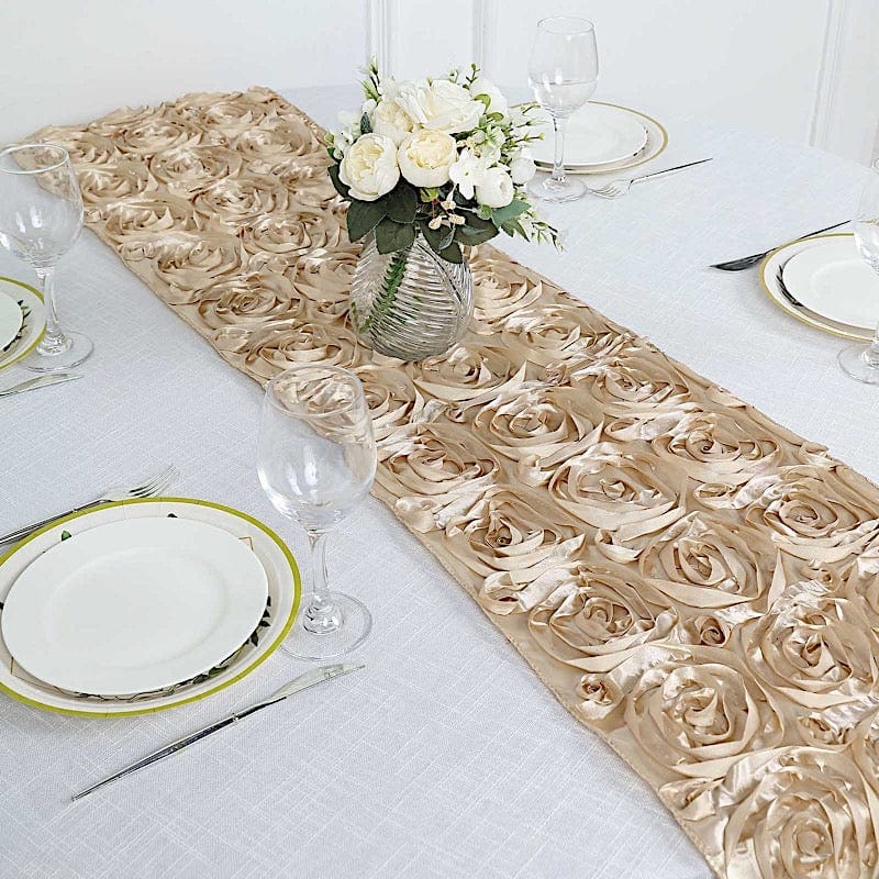 Elegant Satin Ribbon Roses Table Runner for Wedding Decor, Party Centerpiece, and Home Dining Table Decoration