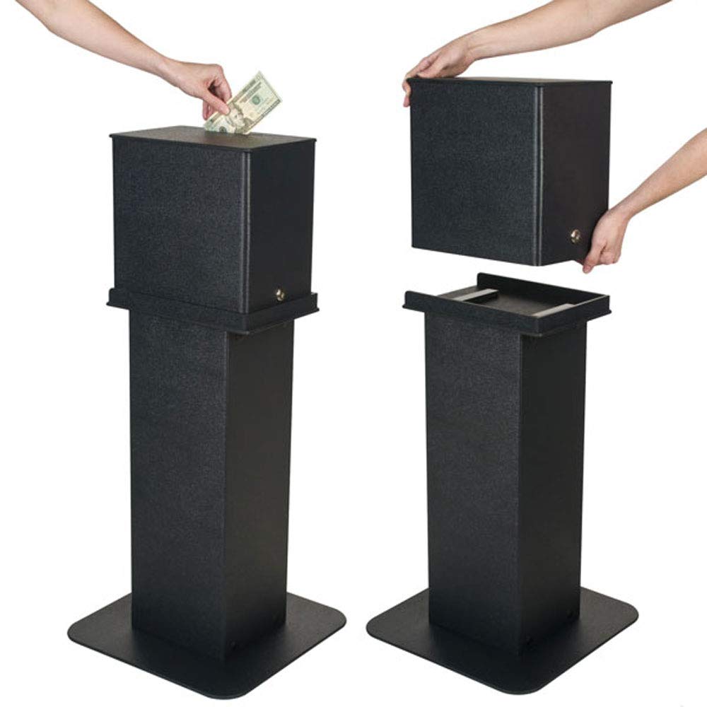 BankSupplies Black Detachable Tip Box | Toke Box - Floor Mount Pedestal for Cash Handling & Secure Storage | Ideal for Banks, Retail Stores & Restaurants