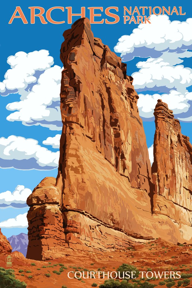 Signed 24x36 Arches National Park Courthouse Towers Art Print - Utah Landscape Wall Decor Poster for Home & Office