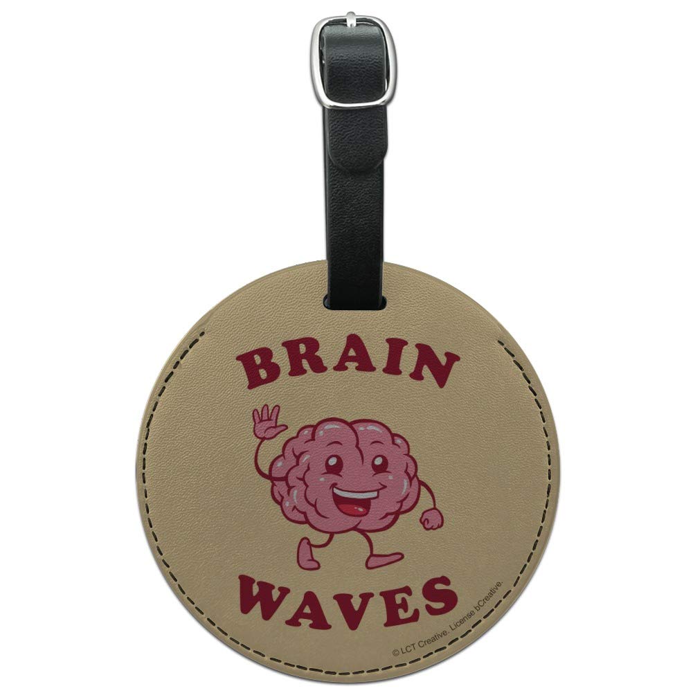 Funny Brain Waves Waving Leather Luggage Tag - Round Carry-On ID Tag for Suitcases & Backpacks - Perfect for Travel, Business Trips & Vacation Identification
