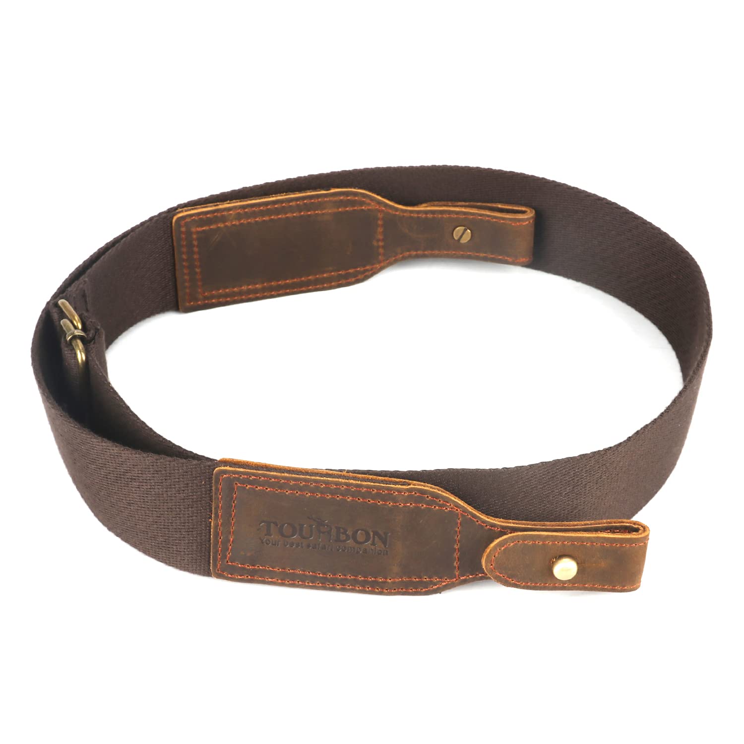 TOURBON 2-inch Wide Cotton & Genuine Leather Rifle Sling - Adjustable Gun Carry Strap for Hunting, Shooting & Outdoor Activities