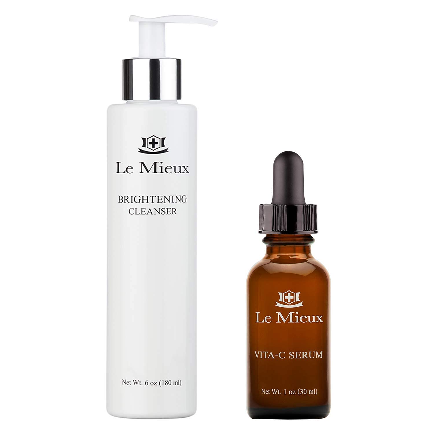 Le Mieux Brightening Facial Skincare Set - Brightening Cleanser & Vitamin C Serum - 2-Step Face Cleansing & Moisturizing Kit for Glowing Skin - Reduce Dark Spots & Even Skin Tone - Perfect for Daily Skincare Routine & Nighttime Regimen