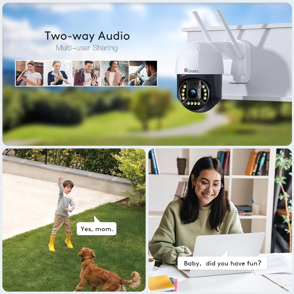Ctronics 4K 8MP Outdoor Security Camera with Smart Human/Vehicle Detection - 2.4/5GHz WiFi IP66 Weatherproof Surveillance Camera, Auto Tracking, 65ft Color Night Vision, Two-Way Audio - Ideal for Home Security, Garage Monitoring & Business Protection