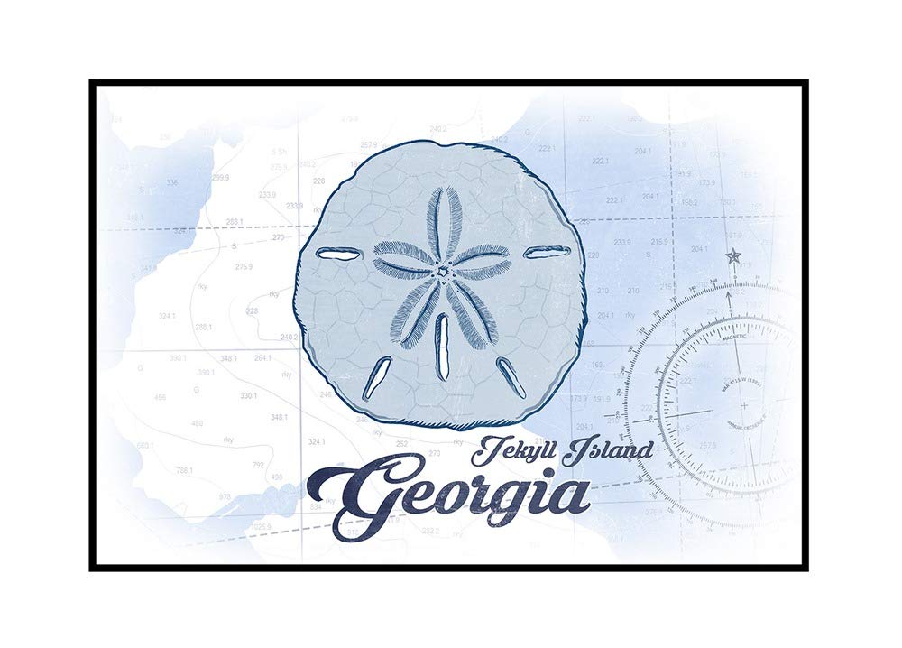 Jekyll Island Georgia Sand Dollar Blue Coastal Art - 36x24 Framed Gallery Wrapped Canvas Wall Decor for Beach House & Coastal Living Room
