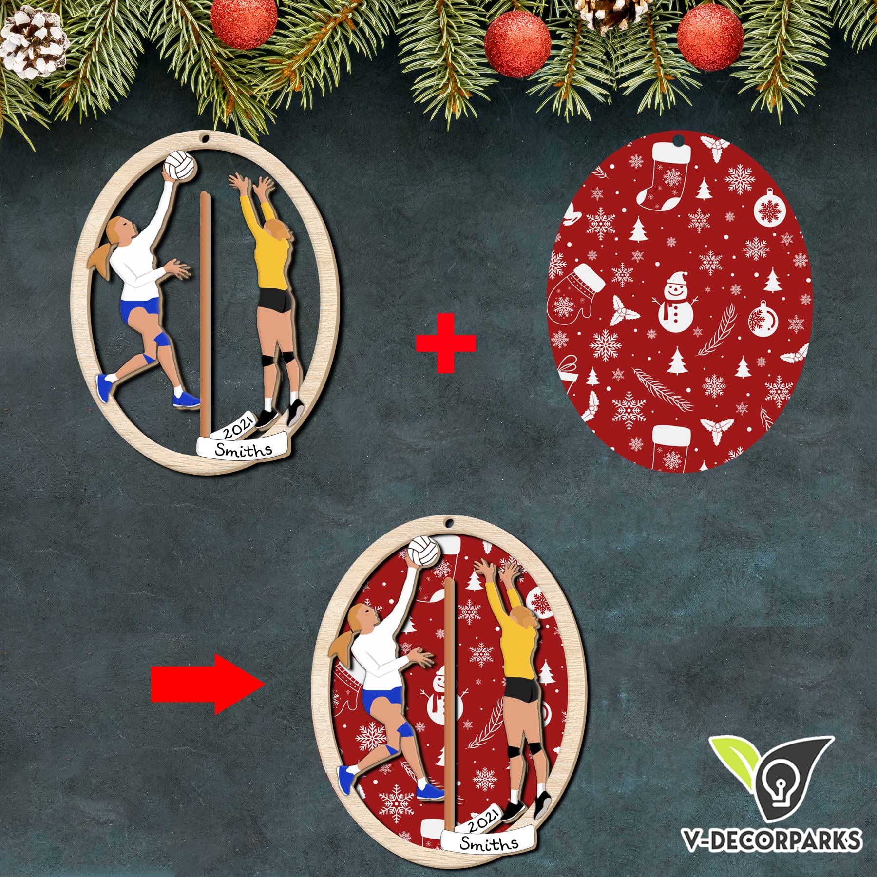 Personalized Volleyball Christmas Ornaments - Custom 3D Wood Layered Sports Ornaments for Tree Decorations (Set of 10) | Perfect for Holiday Gifts, Team Celebrations & Sports Fan Decor
