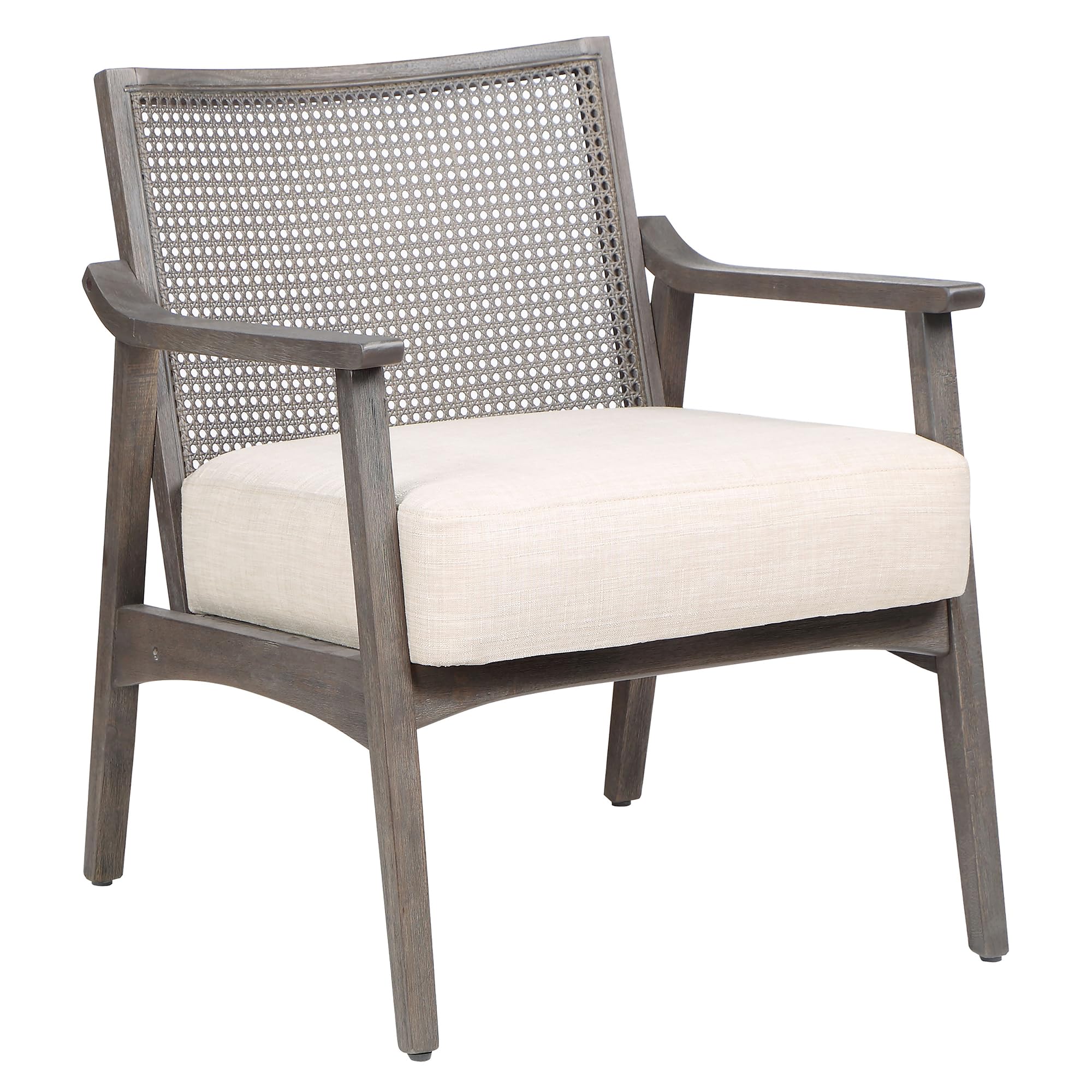 24/7 Shop at Home Hanah Farmhouse Solid Wood Sloped-Arm Accent Chair with Removable Cushion - Gray Wash & Beige - Perfect for Living Room, Bedroom, Home Office, Reading Nook & Cozy Spaces