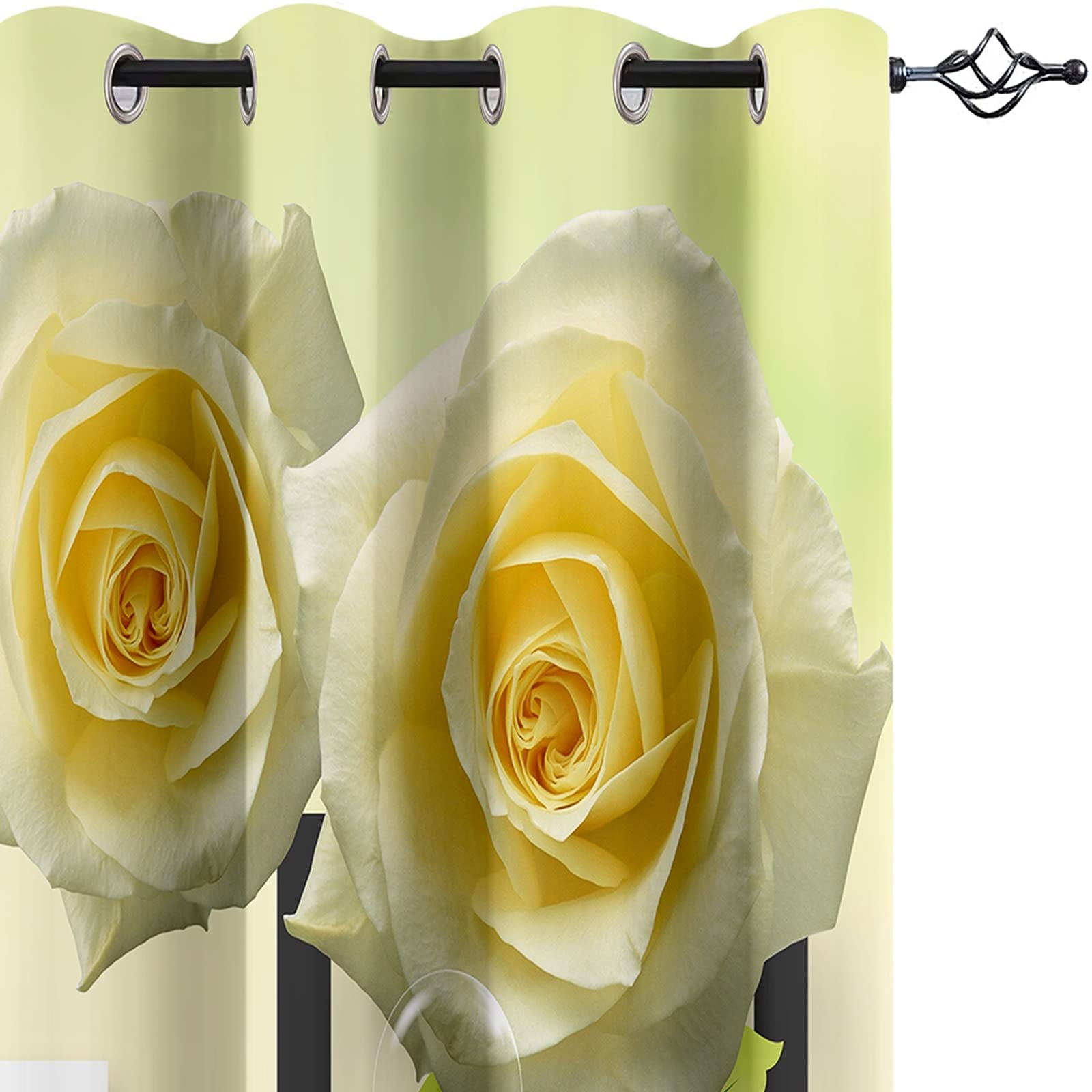 Eco-Friendly Green Kitchen Curtains - Blackout Travel Curtains with Rose Swan Design, 84