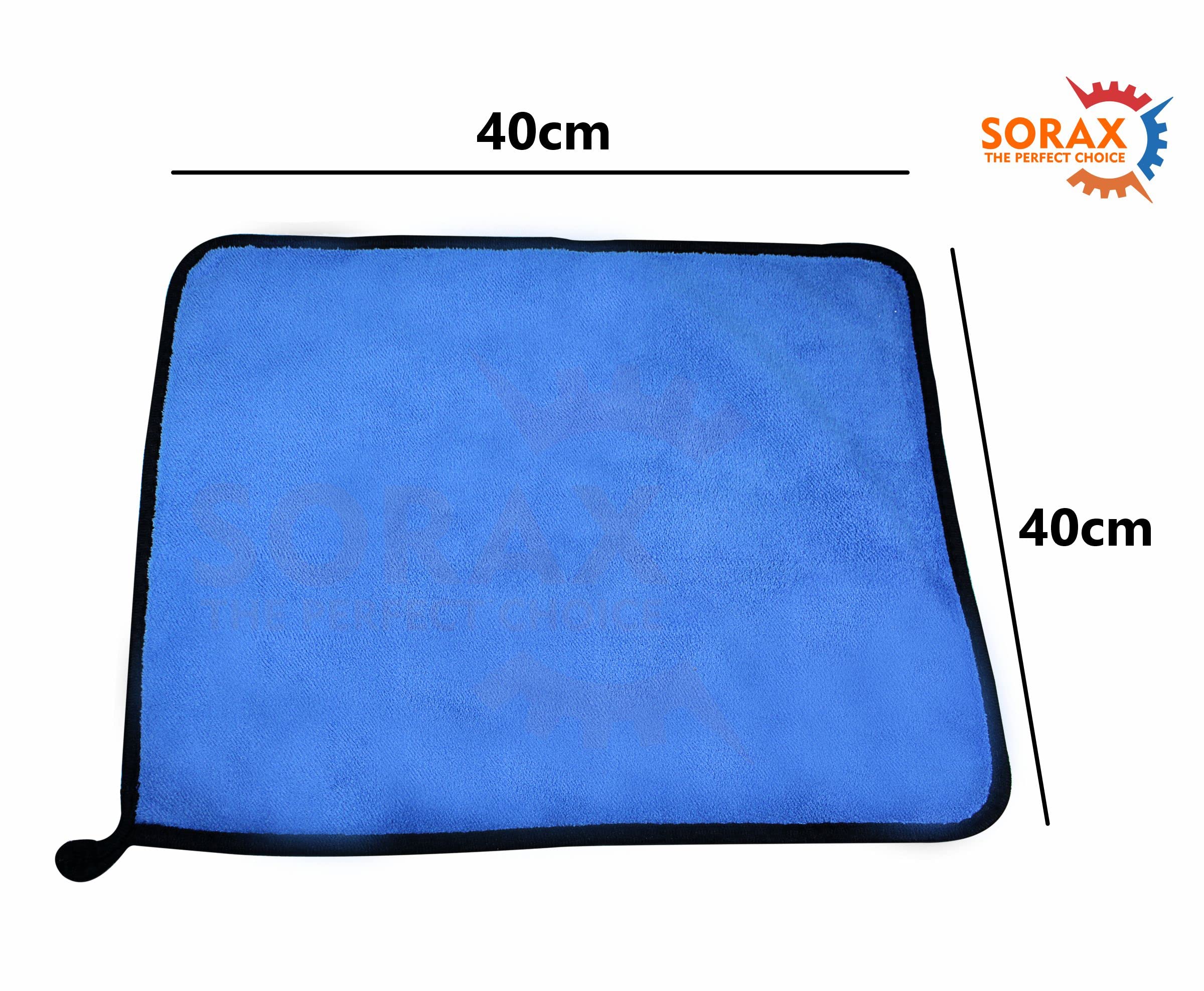 SORAX 800GSM Premium Microfiber Cleaning Cloths - Ultra Absorbent Double-Sided Kitchen Towels for Dusting, Polishing & Multi-Surface Cleaning (2-Pack, Blue) - Perfect for Cars, Windows & Household Cleaning