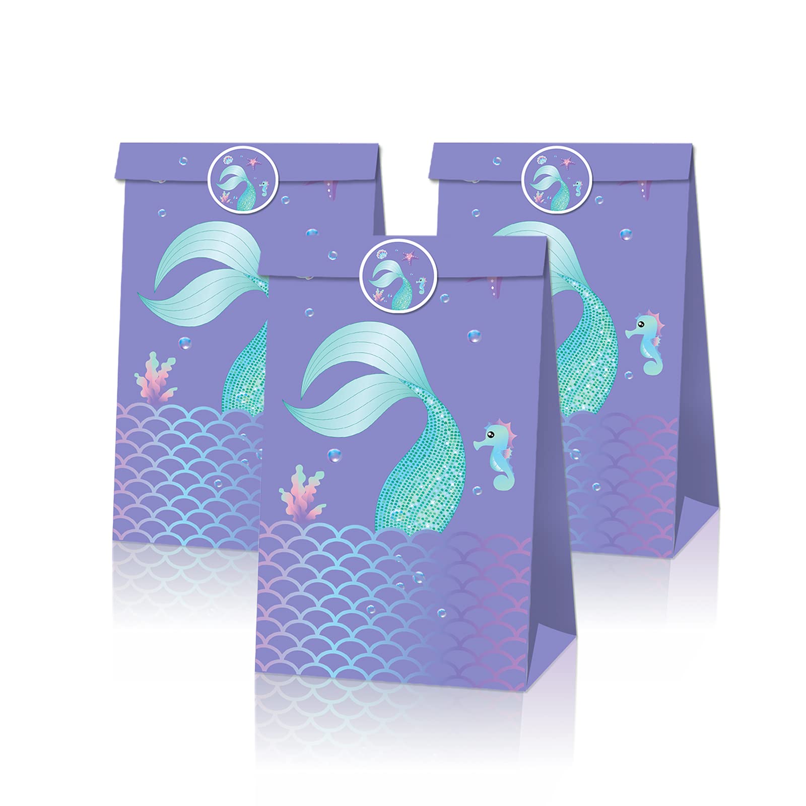 Little Mermaid Party Favor Bags - 12 Pack Mermaid Themed Candy & Goodie Bags for Under The Sea Birthday Party, Baby Shower & Ocean Theme Events