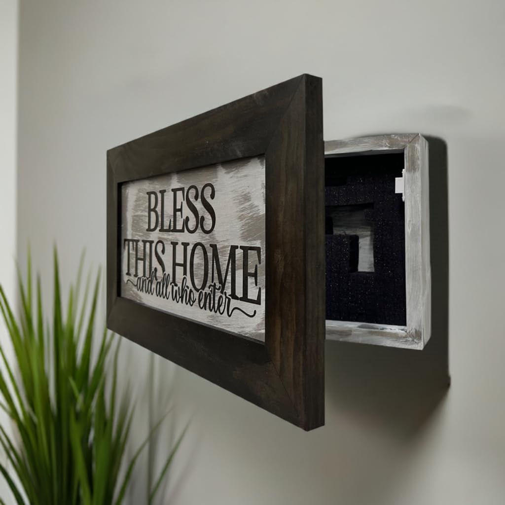 Hidden Gun Storage Cabinet - Bless This Home and All Who Enter - Concealed Firearm Safe for Bedroom, Closet or Office by Bellewood Designs
