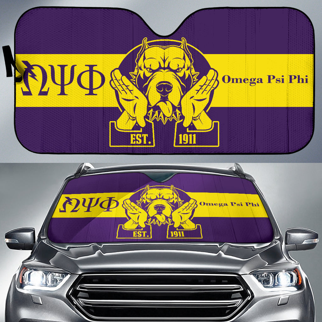African Omega Psi Phi Car Sun Shade - Bulldog Design Auto Window Shade 212401 | UV Protection for Cars, Trucks & SUVs - Perfect for Fraternity Pride & Summer Heat Protection
