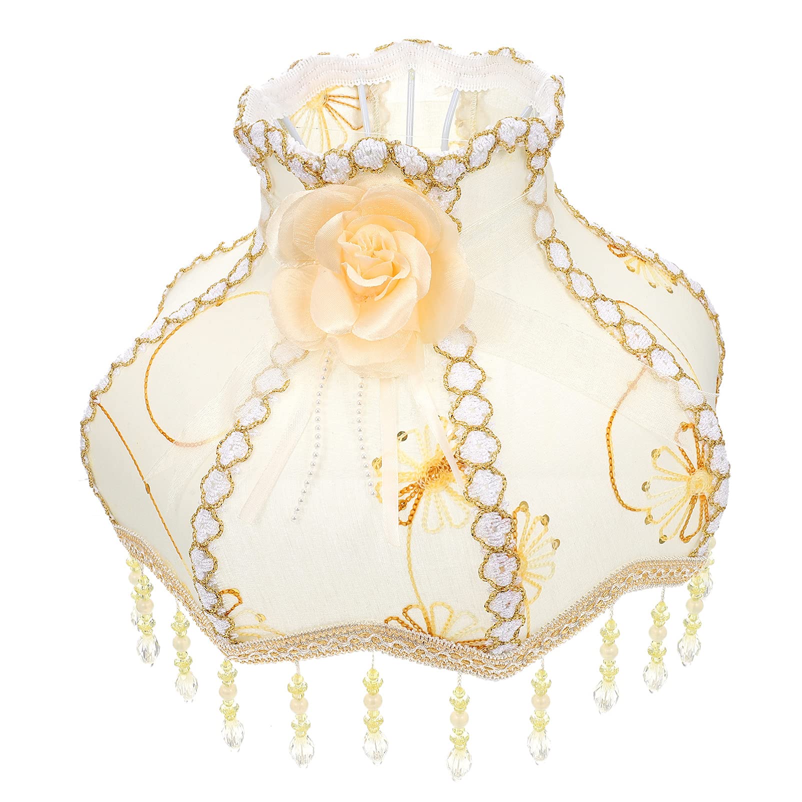 Vintage European Style Fabric Lampshade with Tassels & Beaded Details - Floral Bell Design for Chandeliers & Pendant Lights - Perfect for Living Room, Bedroom & Dining Room Decor