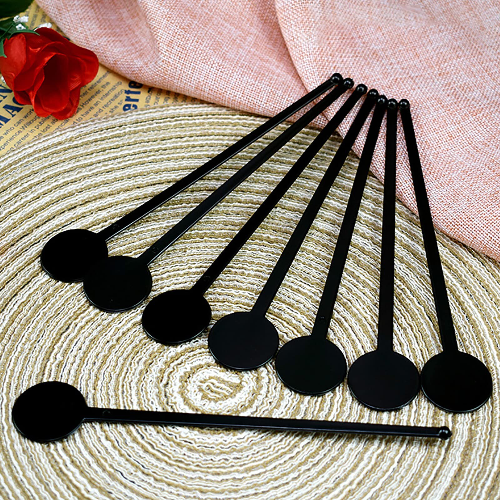 100Pcs 7-Inch Black Plastic Cocktail Swizzle Sticks with Disc Top - Disposable Drink Stirrers for Coffee, Whiskey & Beverages - Perfect for Home Bars, Parties & Mixing Cocktails