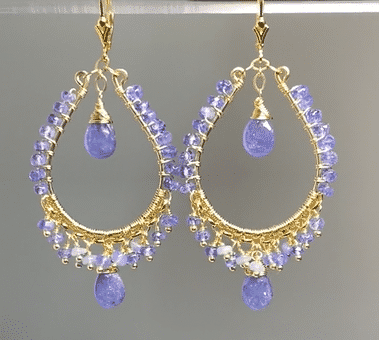 14K Gold Filled Tanzanite & Opal Hoop Earrings for Women – Elegant Dangle Earrings for Party, Wedding & Everyday Wear