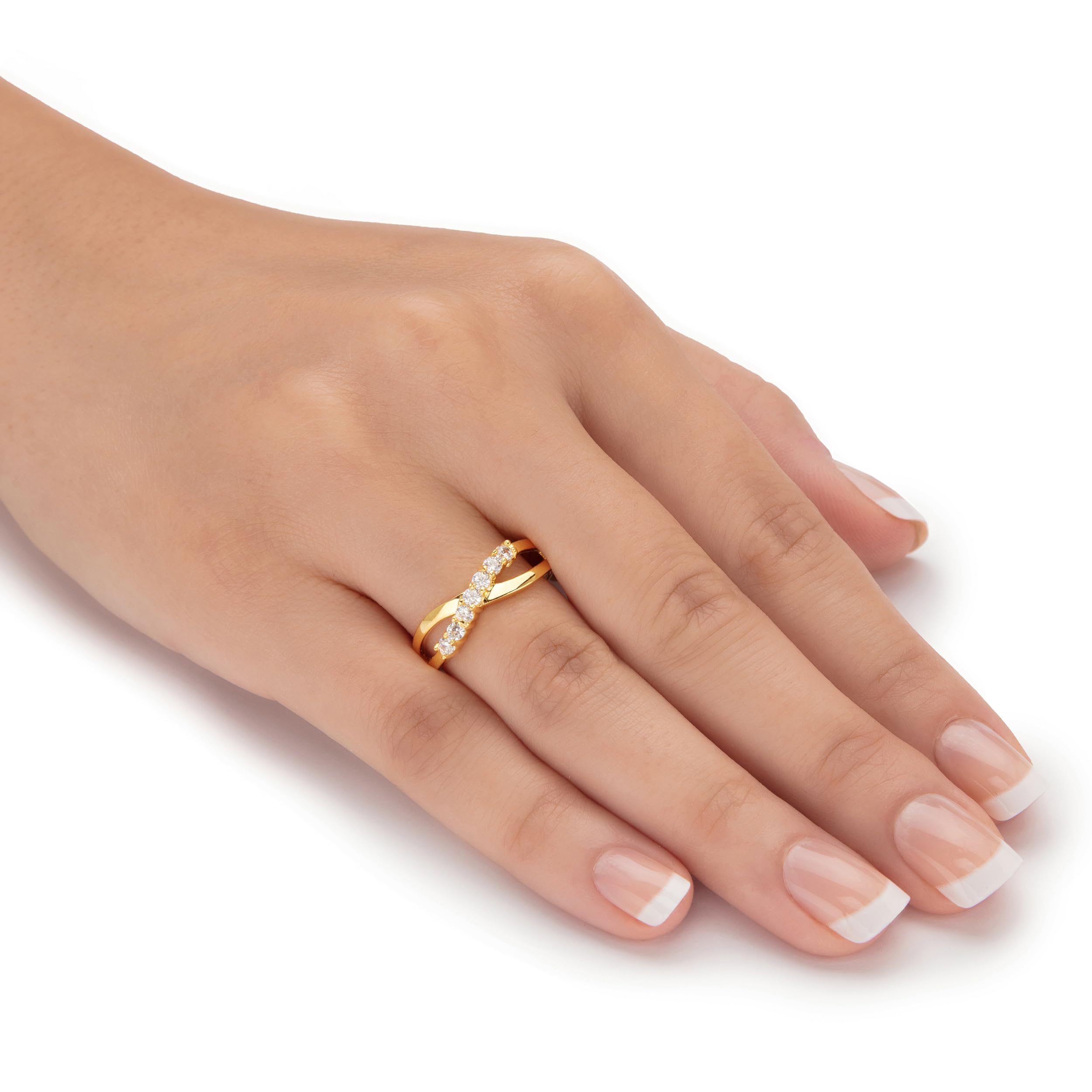 PalmBeach Yellow Gold-Plated Round Cubic Zirconia 5-Piece Stud Earrings and Ring Set (Sizes 6-10) - Elegant Jewelry for Women, Perfect for Parties, Weddings & Everyday Wear