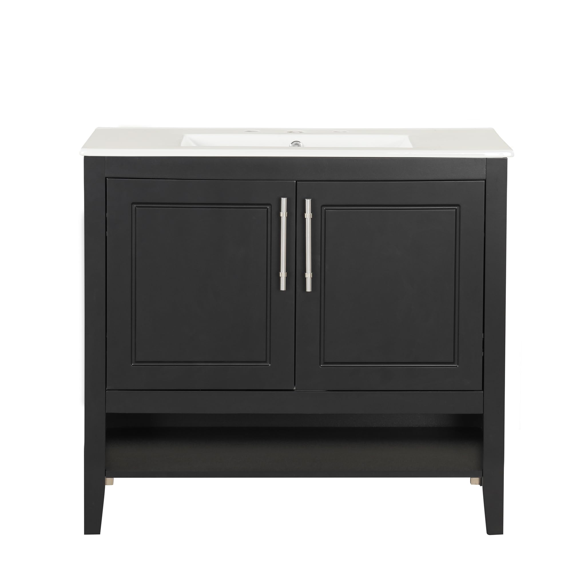 36 Inch Modern Bathroom Vanity with Ceramic Sink - Solid Wood Freestanding Vanity with 2 Pull-Out Drawers, Storage Racks & Open Shelf - Perfect for Small Bathrooms, Powder Rooms & Master Bath Suites