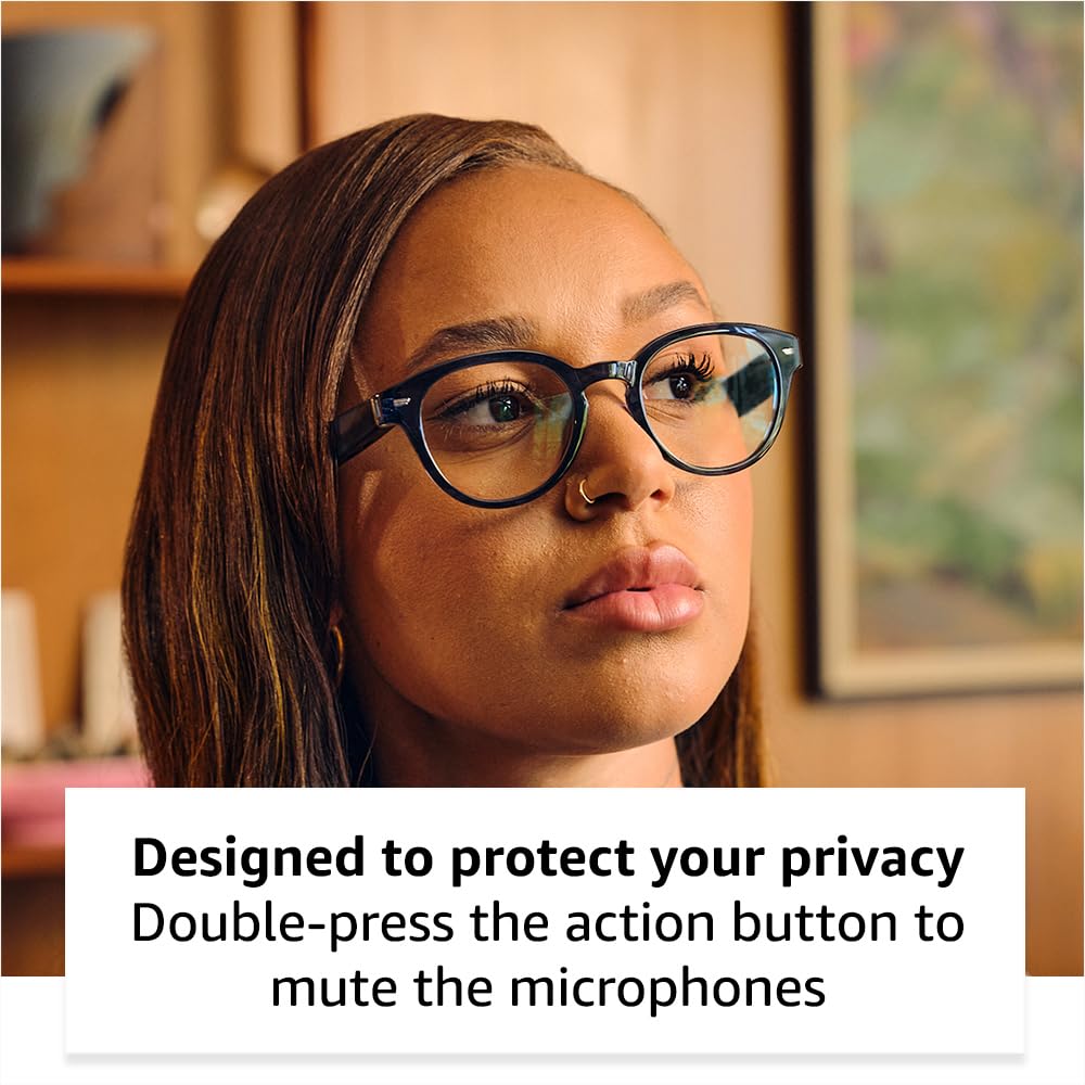 Amazon Echo Frames 3rd Gen with Echo Pop - Alexa Enabled Smart Glasses, Blue Tortoise Round Frames with Prescription Ready Lenses | Hands-Free Voice Control for Calls, Music & Smart Home (Ideal for Driving, Working & Active Lifestyles)