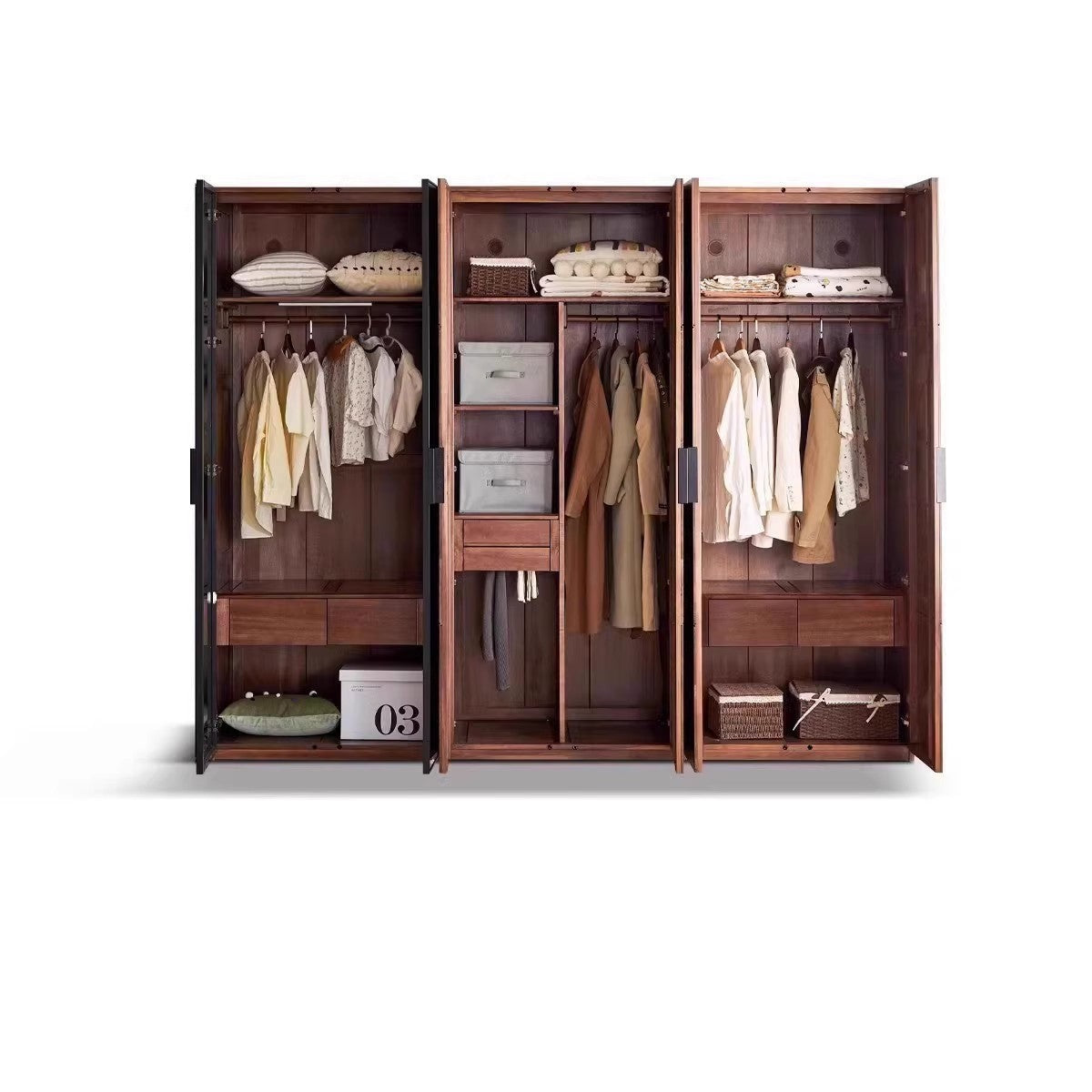 Premium Black Walnut Solid Wood Wardrobe Closet - Spacious Storage for Bedroom, Walk-In Closet & Guest Room Organization
