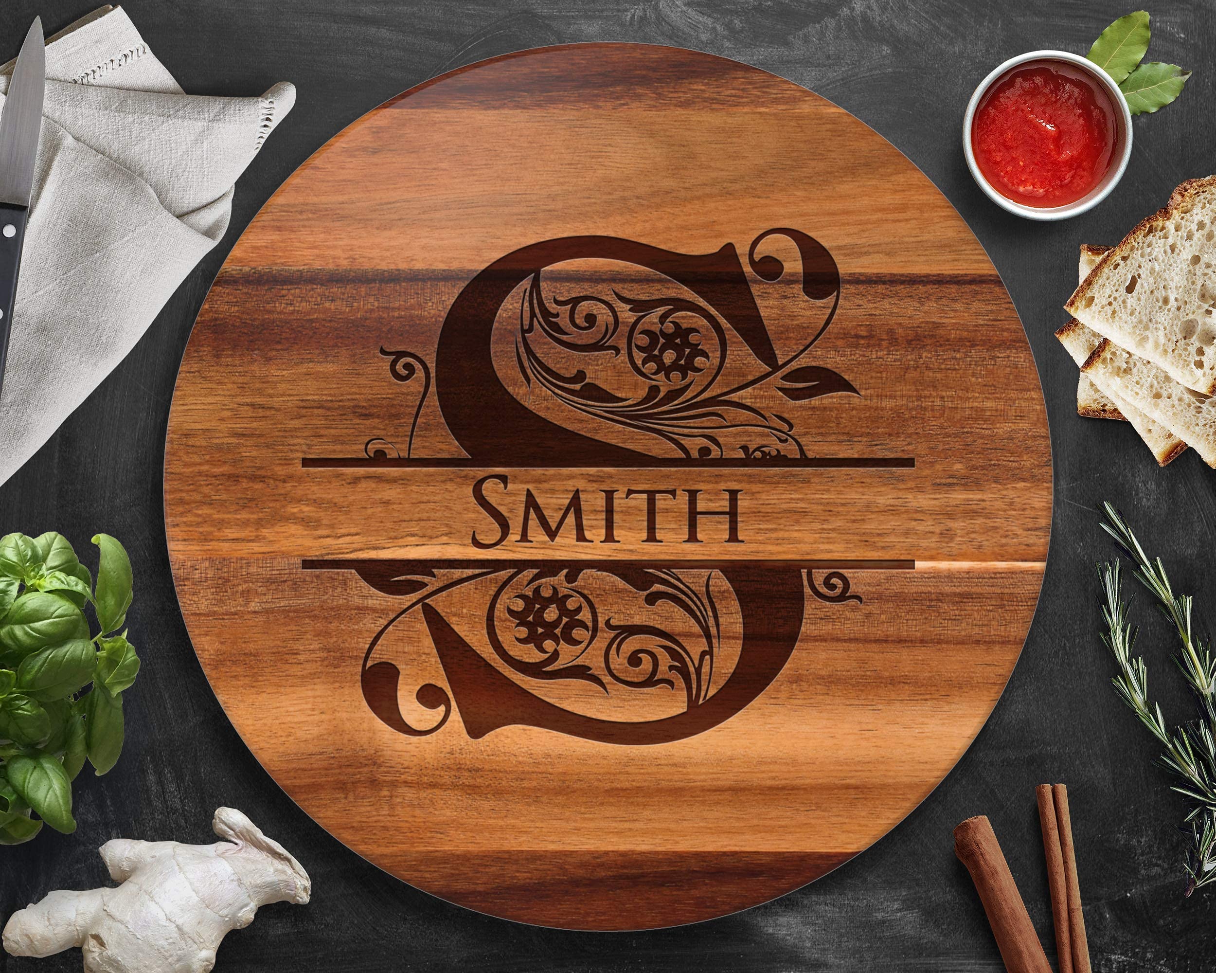 Custom Lazy Susan Turntable with Personalized Engraving - Wooden Rotating Serving Tray for Dining Table, Wedding Gifts & Kitchen Cutting Board - Perfect for Entertaining, Spice Organization & Home Decor