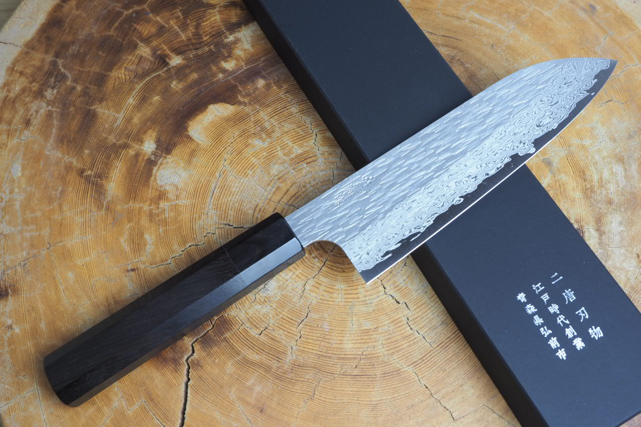 Nigara Hamono VG XEOS Damascus Santoku Knife 17cm with Ebony Handle - Premium Japanese Kitchen Knife for Slicing, Dicing & Chopping Vegetables, Meat & Fish
