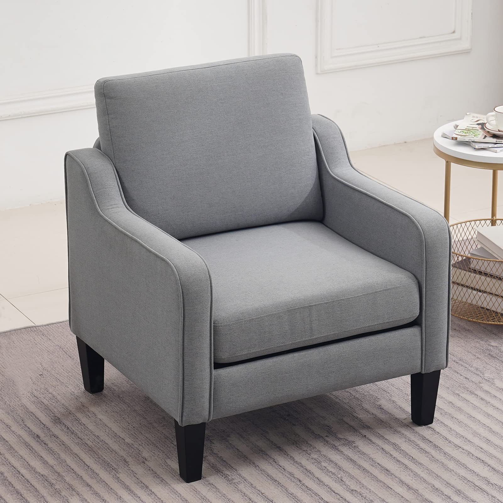 VINGLI Mid Century Modern Accent Chair - Grey Upholstered Armchair for Living Room, Bedroom & Small Spaces - Comfy Reading Chair & Sofa Chair - Perfect for Relaxing, Reading & Home Decor