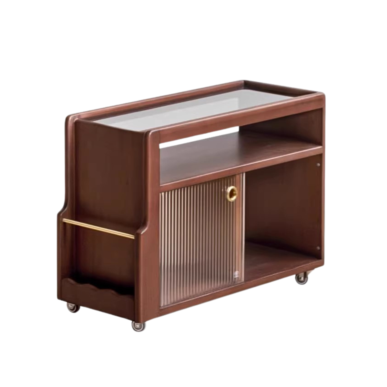 Solid Wood Mobile Glass Side Table - Oak, Poplar, Black Walnut - Perfect for Living Room, Bedroom or Office Use