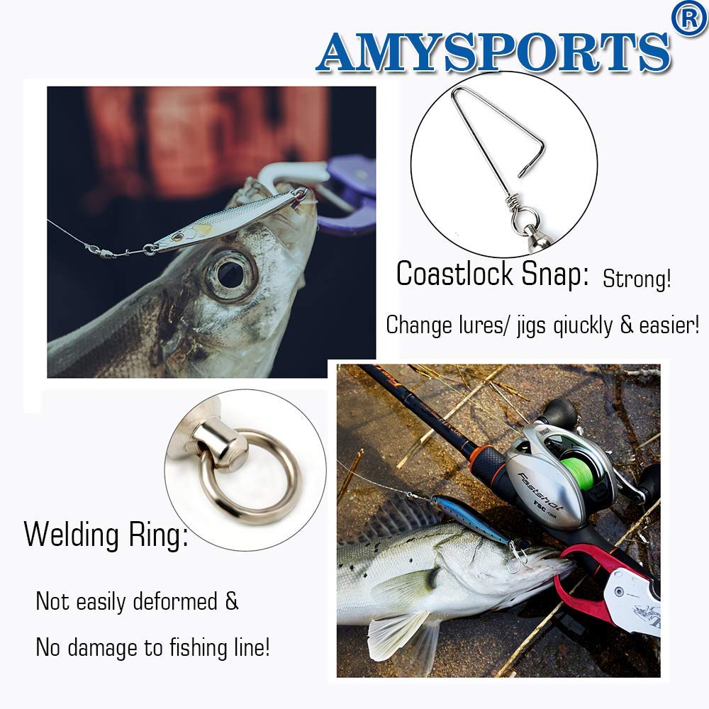 AMYSPORTS High Strength Fishing Snap Swivels - Ball Bearing Swivels Stainless Steel with Saltwater Corrosion Resistance - Barrel Swivel for Freshwater & Saltwater Fishing - Perfect for Bass, Trout, and Deep Sea Angling