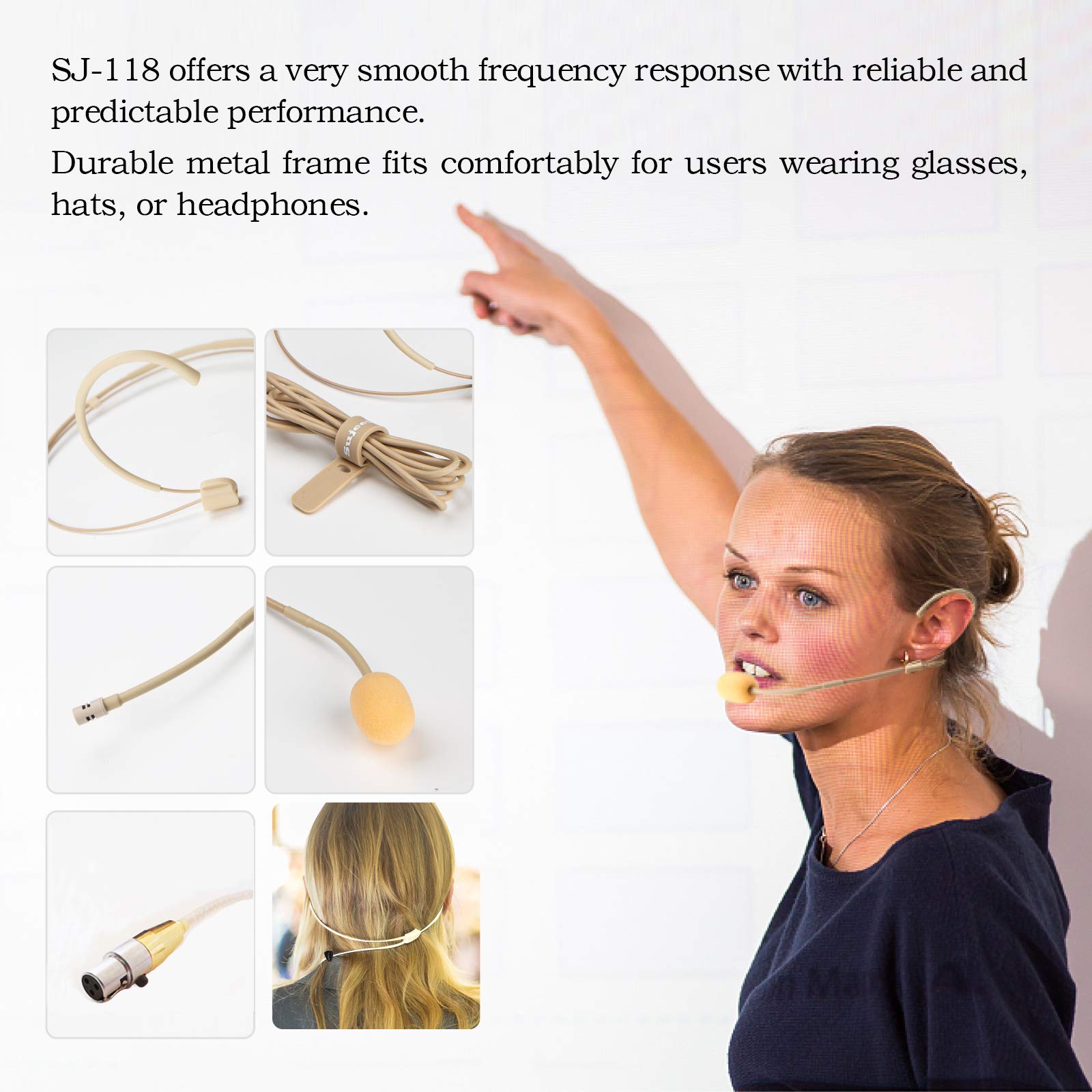 Discreet Dual Ear Hook Headset Microphone with Windscreen & Storage Case - Compatible with AKG Wireless Body Pack Transmitters - Ideal for Lectures, Live Performances, Theater, Podcasting, and Broadcasting