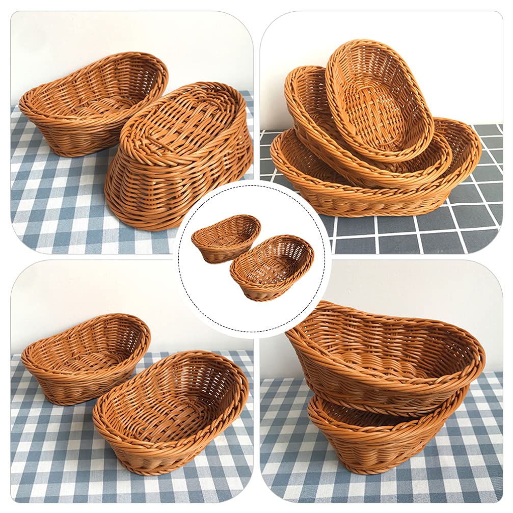 DOITOOL 2-Pack Woven Bread Baskets - Brown Poly Wicker Serving Baskets for Bread, Fruits & Vegetables | Rustic Kitchen & Restaurant Display | Perfect for Home, Dining, Outdoor Picnics & Farmhouse Decor