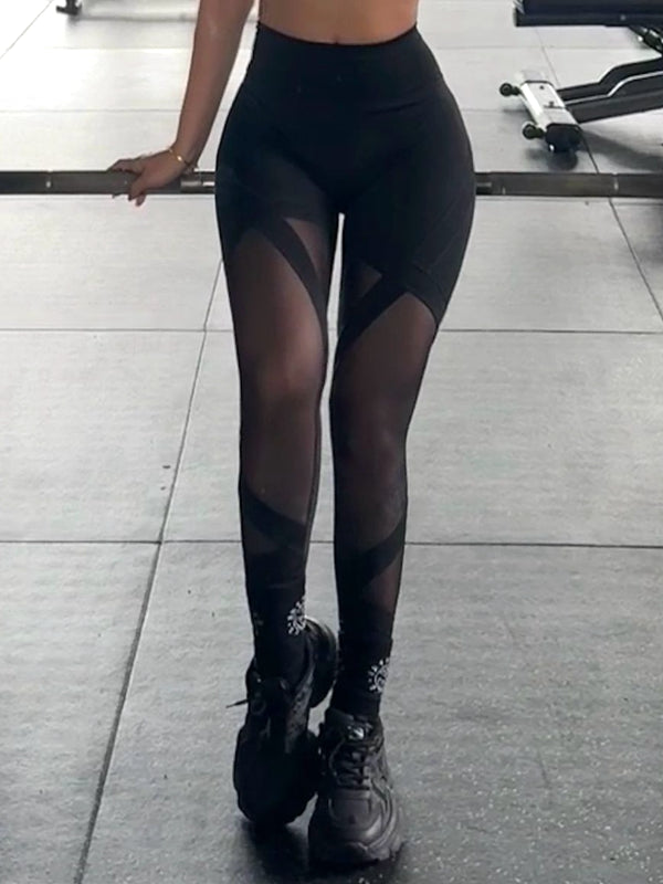 ZASUWA Women's Sexy Sheer Mesh High-Waisted Leggings for Hip Lift & Tummy Control - Perfect for Yoga, Workout, and Night Out