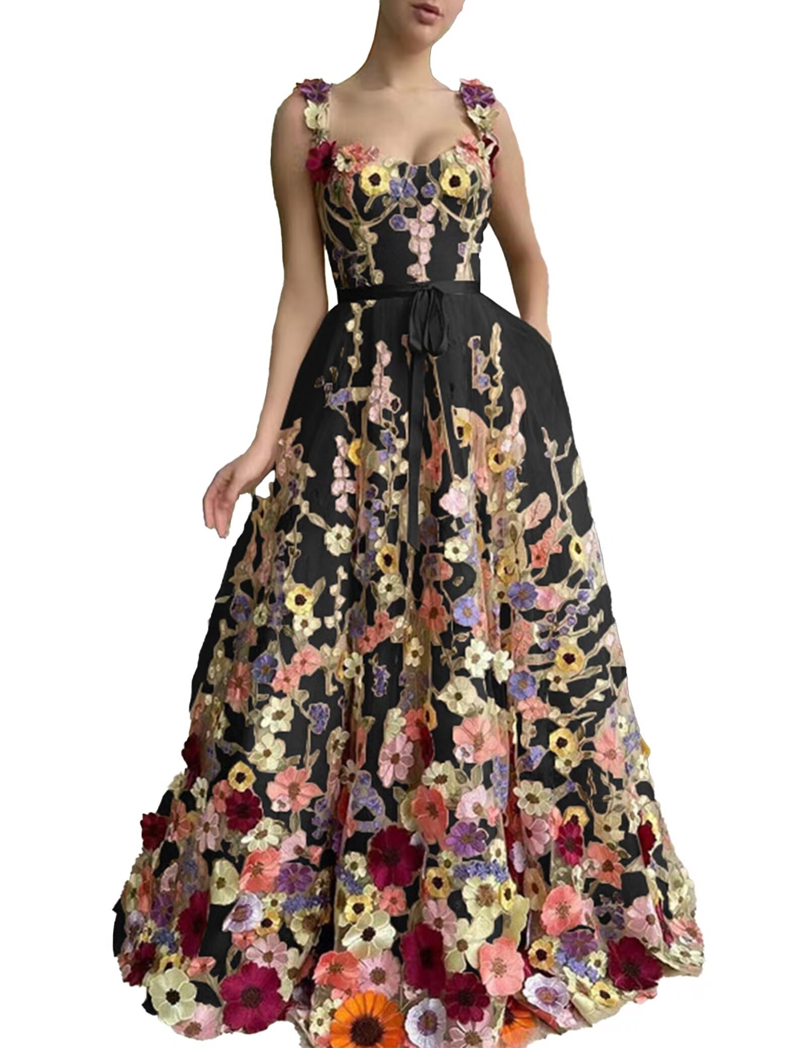 2024 Women's 3D Floral Embroidery Sheer Mesh Lace Cocktail Dress - Black Size L | Elegant Formal Party & Evening Midi Dress for Weddings, Prom & Special Occasions