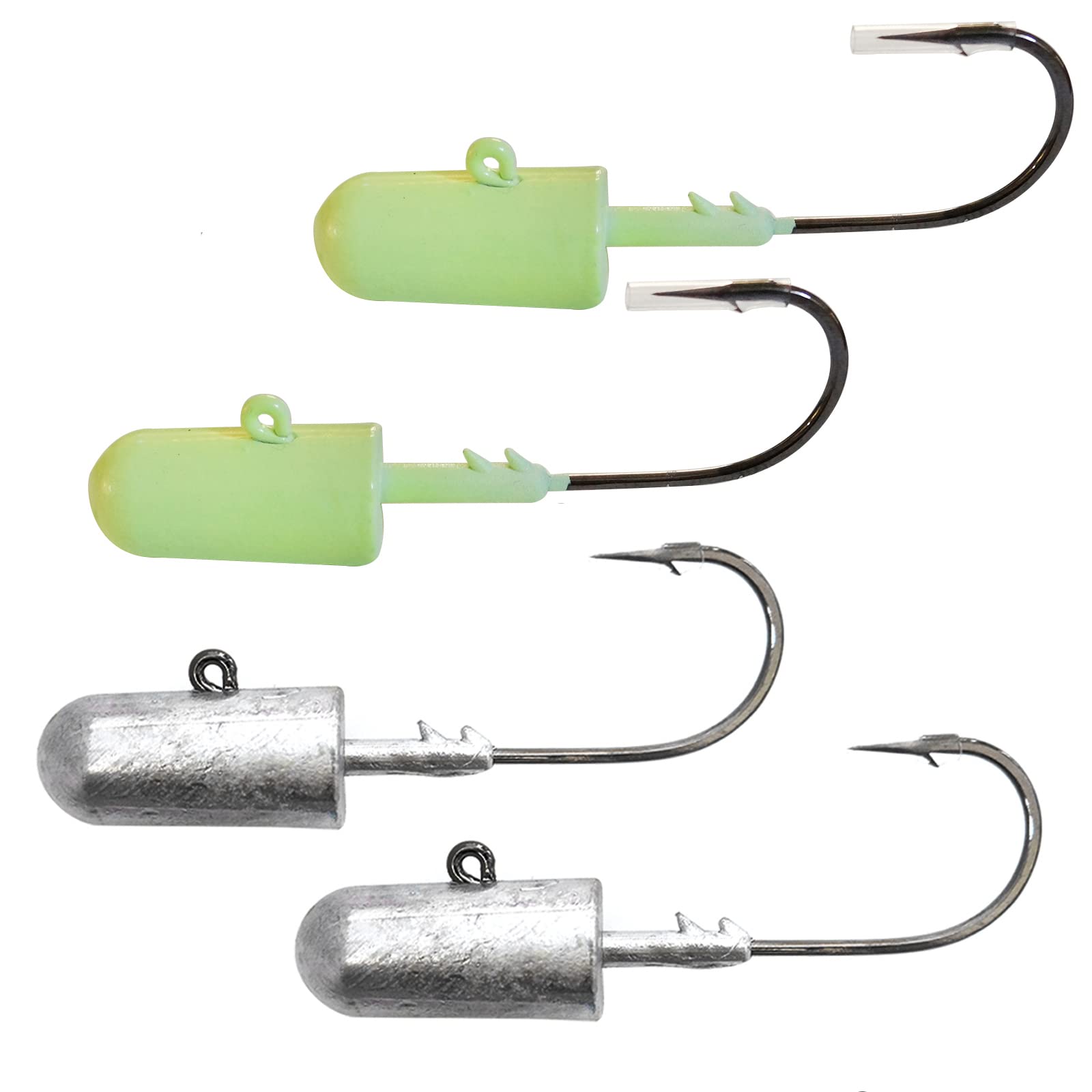 4pcs 2-Color Fish WOW!® 6oz Glow Bullet Jighead - Unpainted Weighted Swimbait Spin Fishing Lures with Mustad 32786 10/0 2X Strong Black Nickel Hooks - Saltwater & Freshwater Fishing Bait for Bass, Walleye, Trout