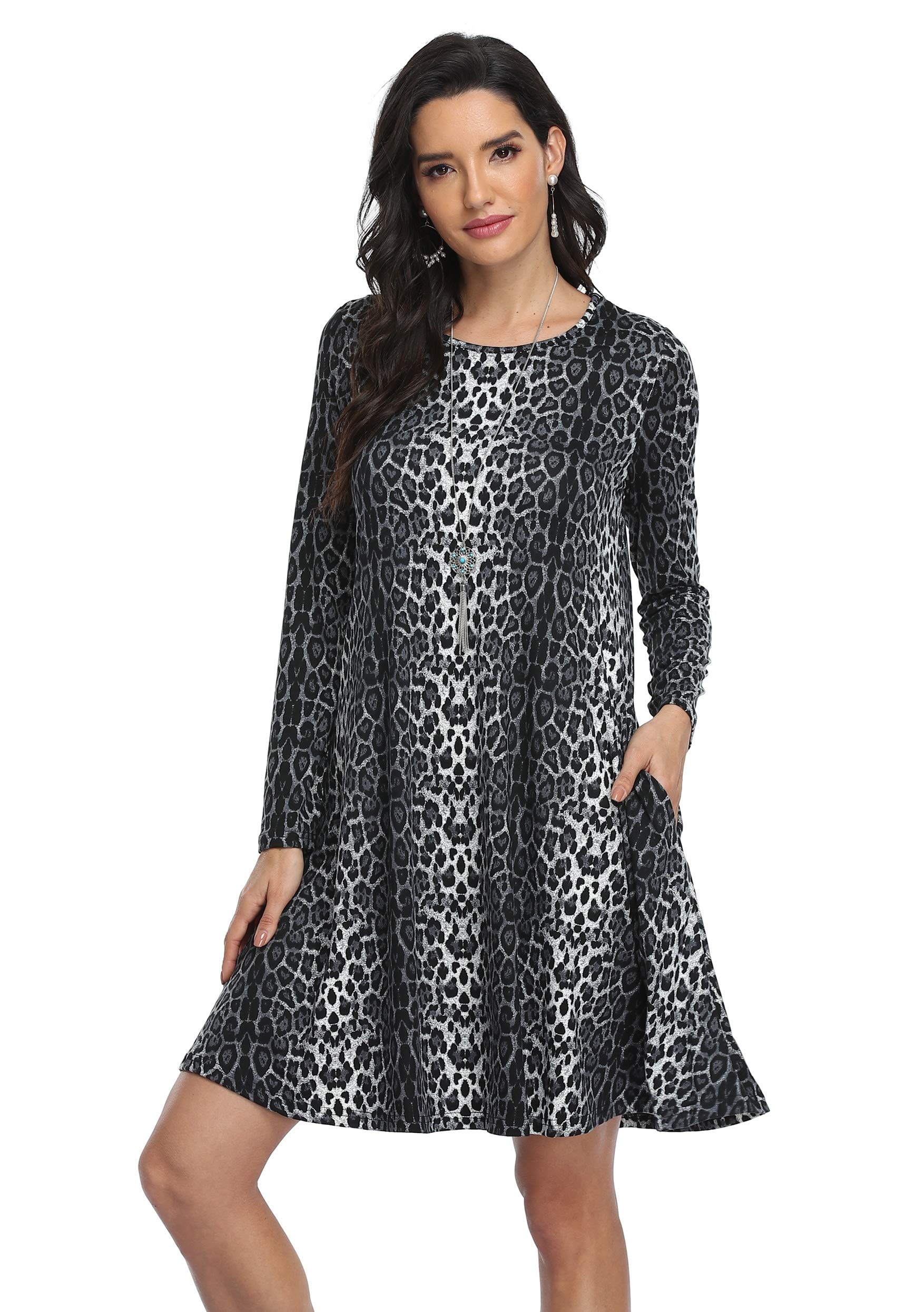Vintage Women's Casual T-Shirt Dress Long Sleeve Loose Swing Dress with Pockets - Comfortable Boho Style for Everyday Wear, Date Night & Travel