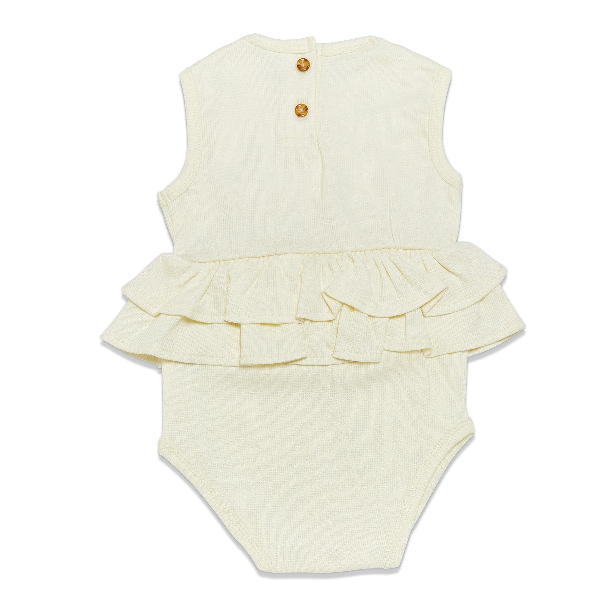 Organic Cotton Ruffle Waist Romper for Baby Girls - Sugar Cookie Print - Soft & Comfortable One-Piece Outfit - Perfect for Photoshoots, Playdates & Special Occasions