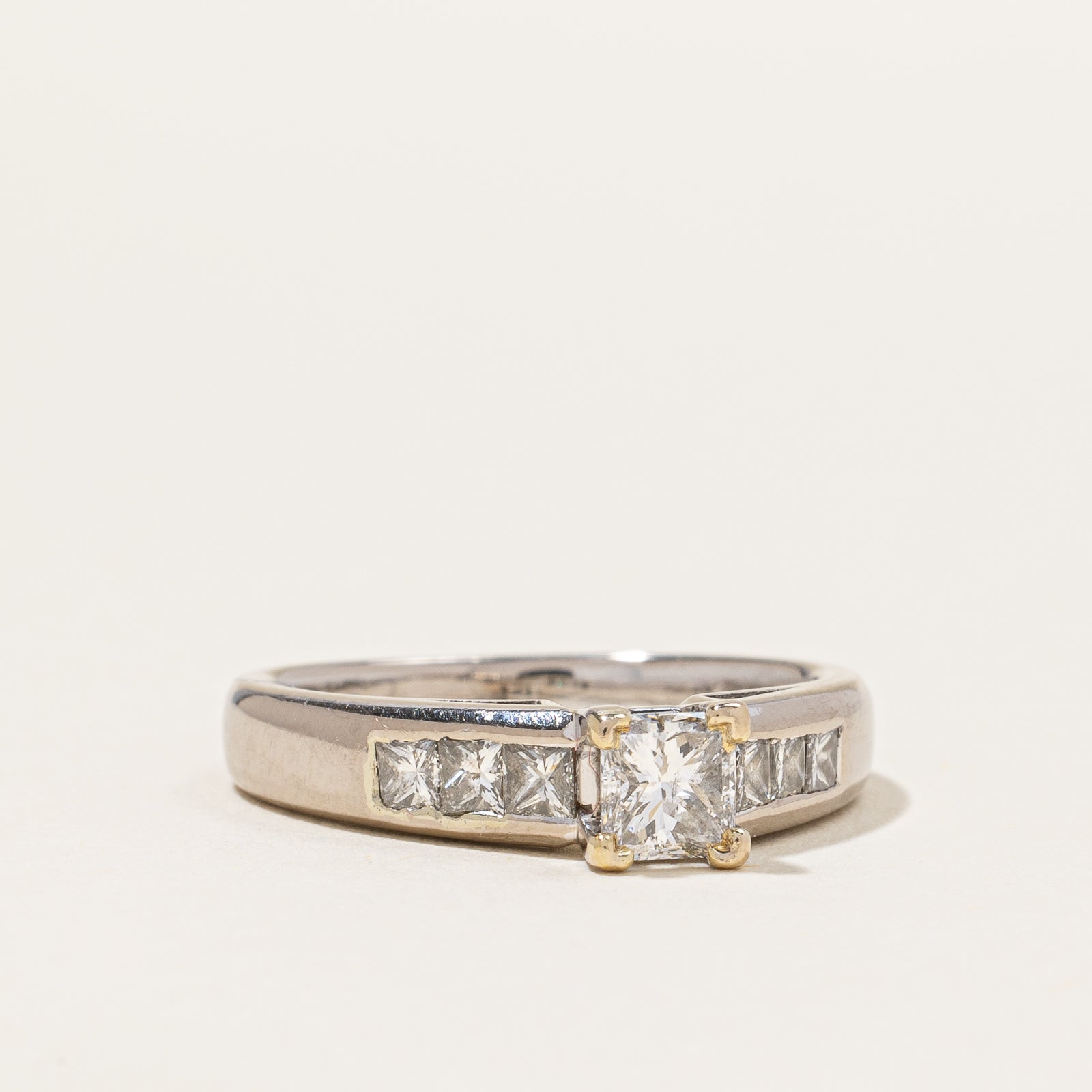 Solitaire Princess Canadian Diamond 18k White Gold Channel Set Ring | 0.40ct Center Stone, 0.37ctw Total | Size 5.25 | Perfect for Engagement, Anniversary & Special Occasions