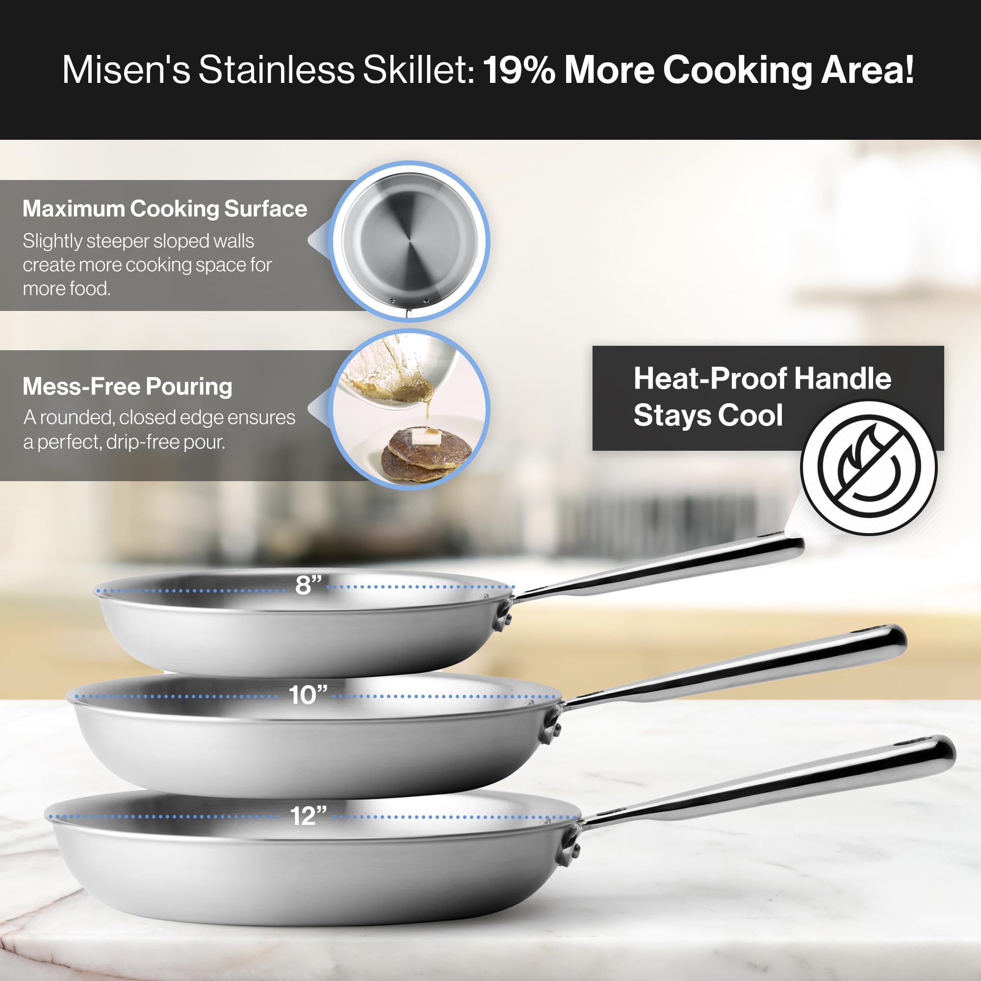 Misen 10-Inch 5-Ply Stainless Steel Frying Pan - Professional Grade Cookware for Searing, Sauteing & Even Heating - Durable Restaurant-Quality Skillet for Home Chefs - Perfect for Stovetop Cooking, Meal Prep & Gourmet Dishes