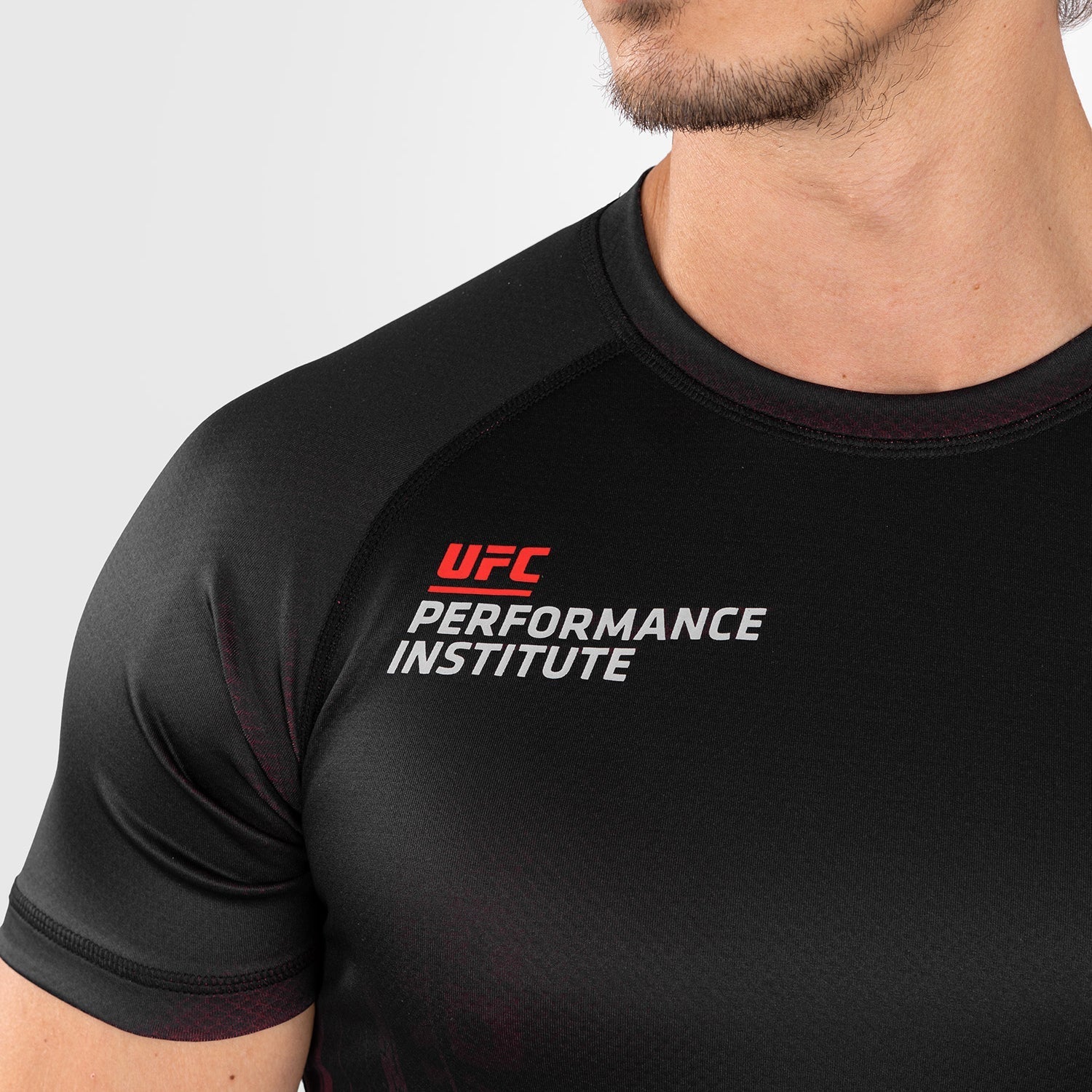 UFC Venum Performance Institute 2.0 Men's Short Sleeve Rashguard - Black & Red MMA Training Shirt for Grappling, BJJ & Fitness Workouts