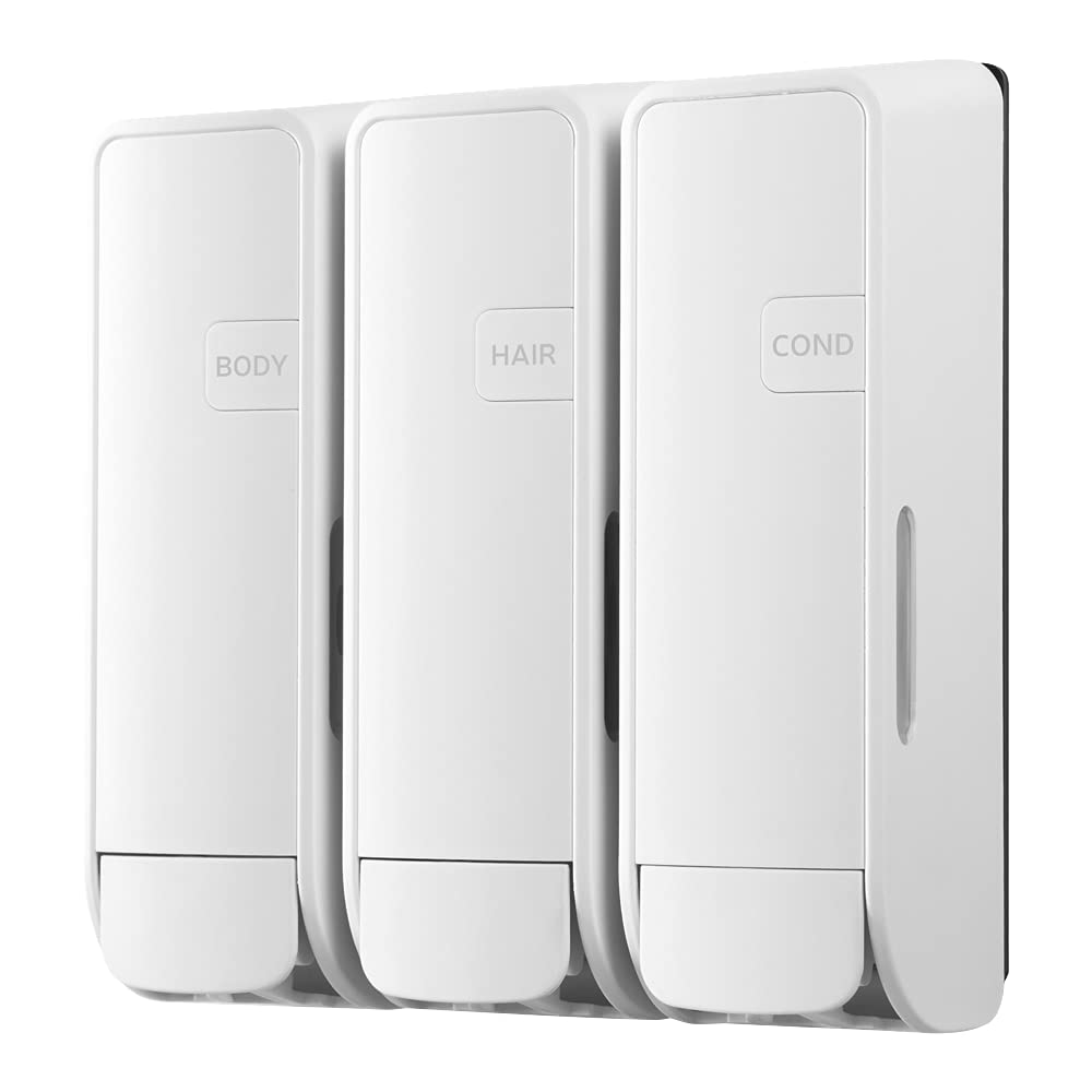 EZ-Shower Wall Mount Body Wash, Shampoo & Conditioner Dispenser Set - 350ml (12oz) x 3 Bottles for Bathroom, RV, Airbnb - White (Refill Cartridges Sold Separately) - Perfect for Space-Saving Showers & Travel-Friendly Accommodations
