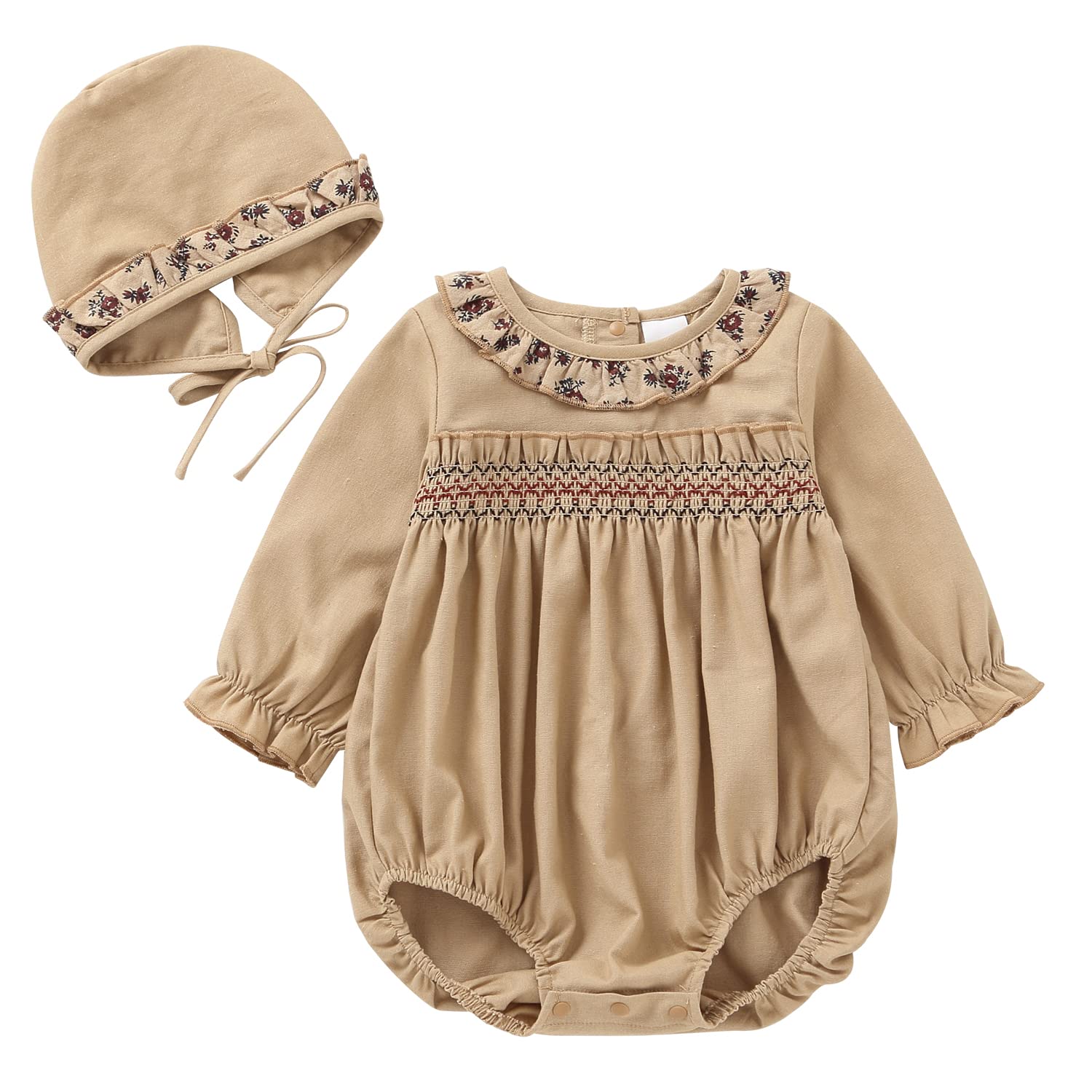 Adorable Baby Girl Long Sleeve Bubble Romper Outfit with Bonnet - Spring & Summer Toddler Clothing Set | Perfect for Playdates, Photo Shoots & Special Occasions