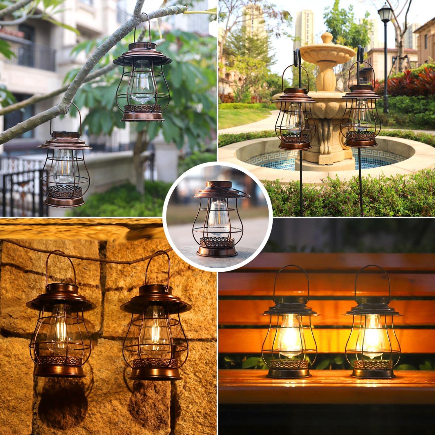 2 Pack Solar Outdoor Hanging Lights - Waterproof LED Garden Lanterns with Retro Design for Courtyard, Lawn, Patio & Pathway Decor | Perfect for Backyard, Porch, and Outdoor Party Lighting