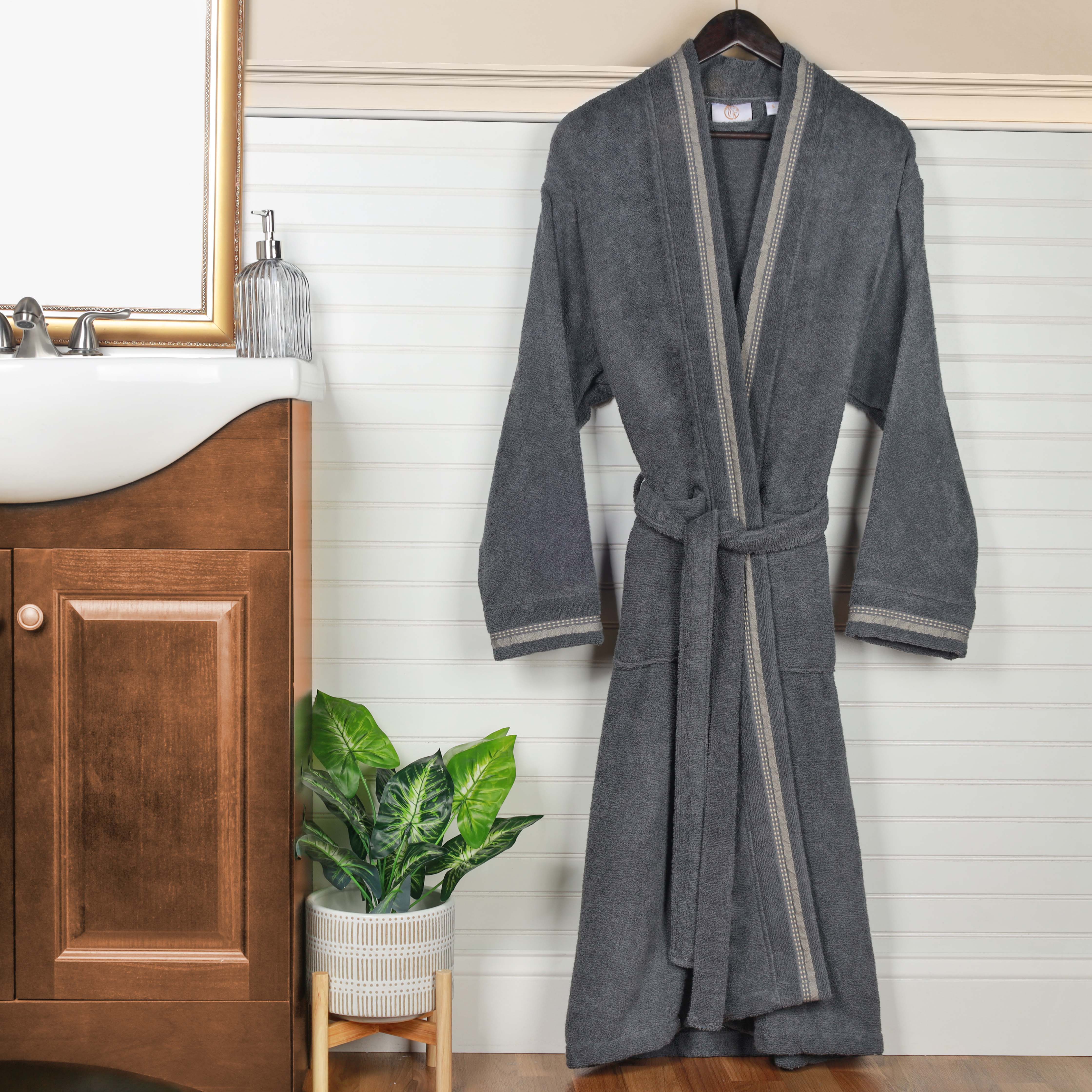 Unisex Cotton Terry Kimono Bathrobe with Embroidery - Soft & Absorbent Bath Robe for Spa, Hotel, Home Relaxation & Gift Giving