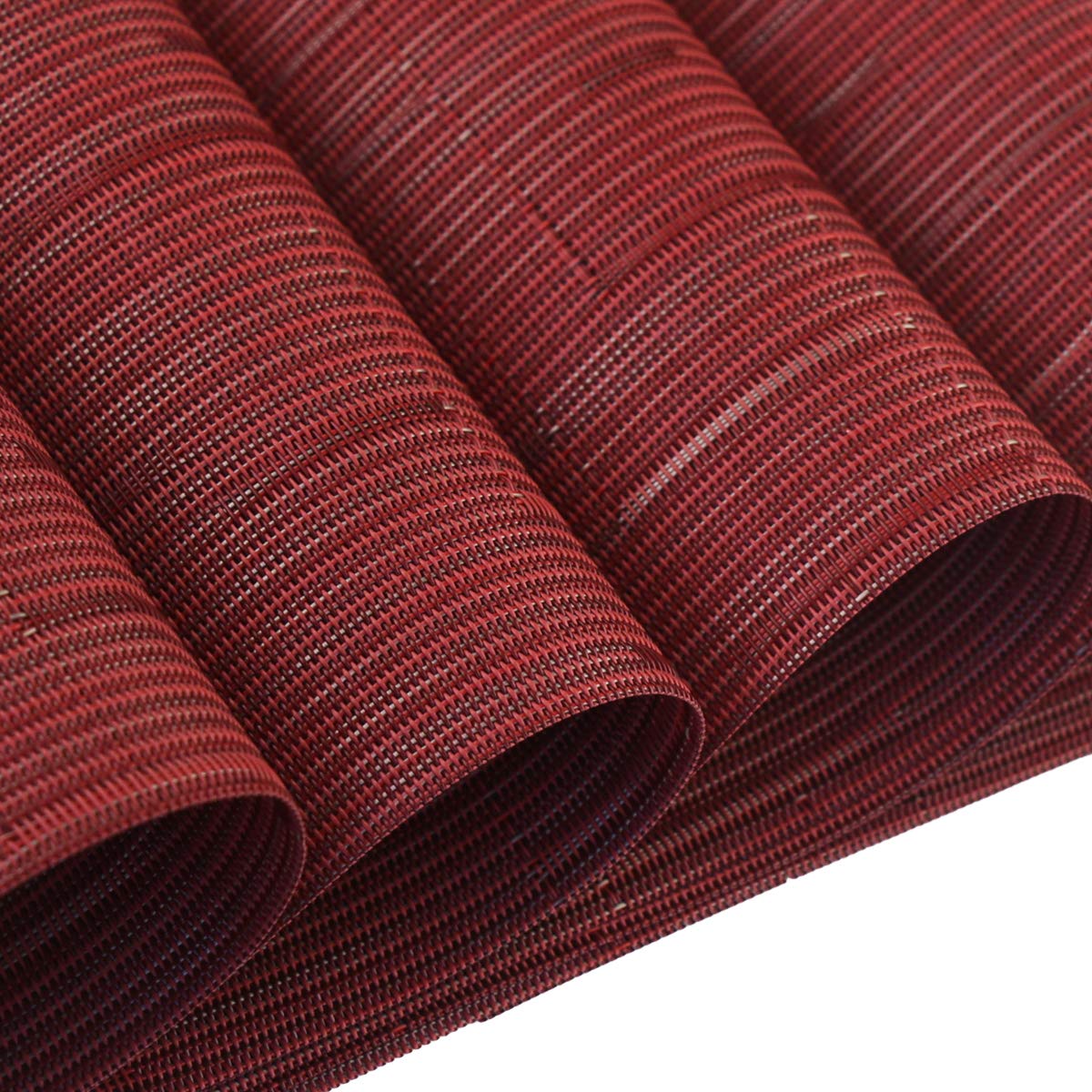 Washable Vinyl Placemats Set of 4 - Burgundy Red Woven Table Mats for Dining, Kitchen & Outdoor Use - Easy to Clean & Durable