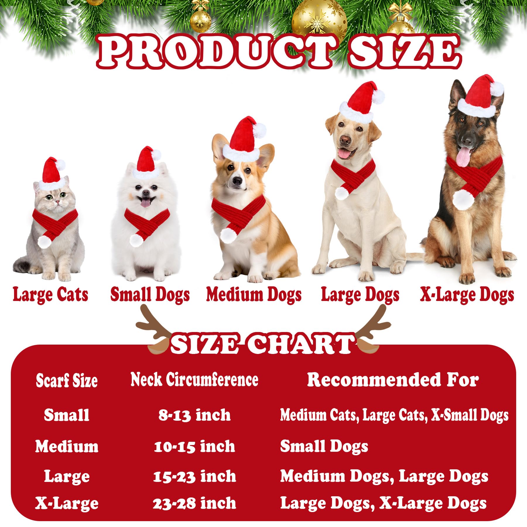 Dog Christmas Outfit - Adjustable Knitted Santa Hat & Scarf Set with Pompom Ball for Small to X-Large Dogs | Festive Holiday Pet Costume for Christmas Photos & Parties