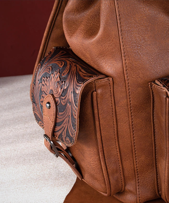 Wrangler Floral Tooled Concealed Carry Backpack for Women & Men - Tactical EDC Hiking Daypack with Hidden Gun Pocket - Perfect for Outdoor Adventures, Travel & Everyday Use