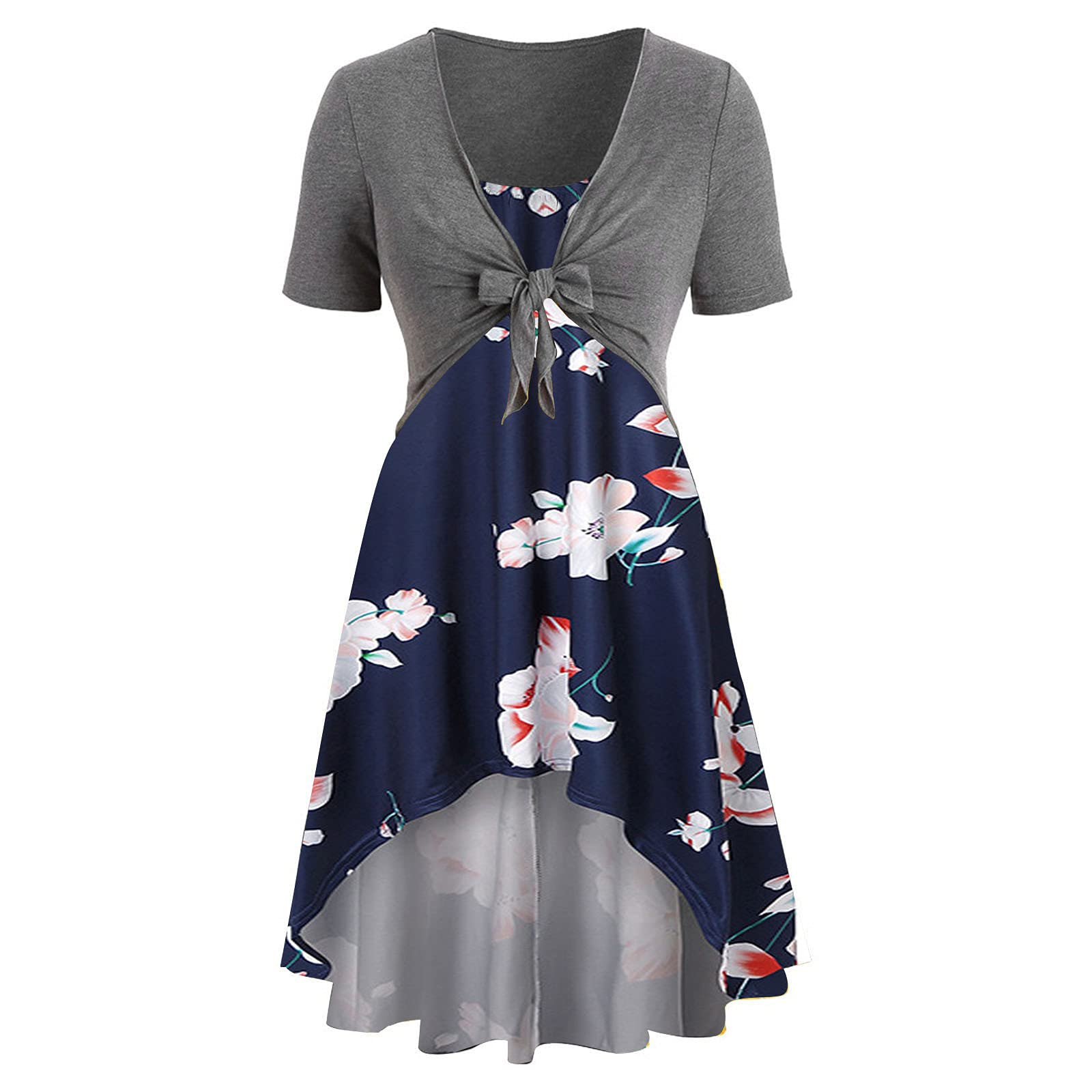 Handyulong Women's Summer Two Piece Outfit - Floral Bowknot Bandage Top & Sunflower Cocktail Midi Dress for Beach, Party & Vacation | Casual & Formal Occasions